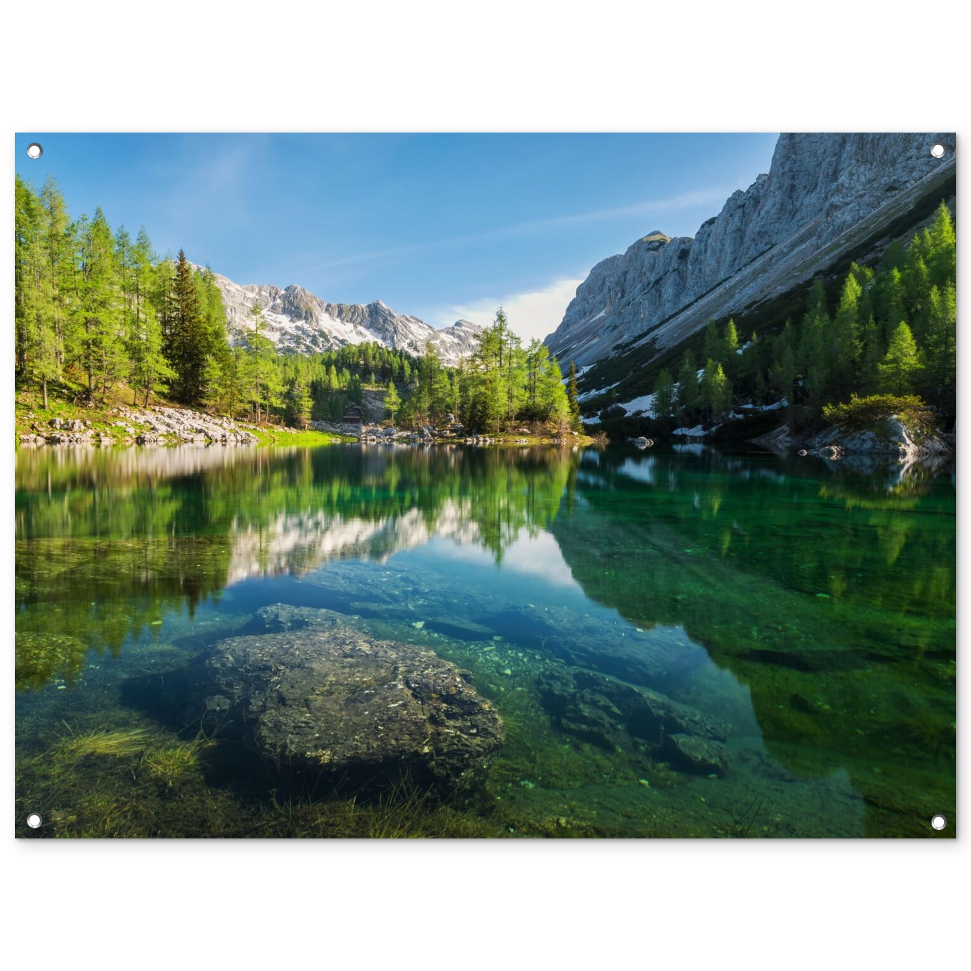 MuchoWow© Decoracion Jardin Exterior Decoración Pared Póster De Jardín | 120x90 cm - Balcón Wall Decoration Patio Posters Decorativos Terraza Agua - Montañas - Rocas