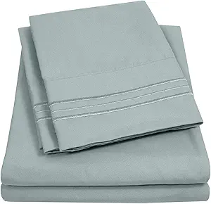 Twin XL Size Sheet Set with Built-in Sheet Straps - Deep Pocket Fitted Sheet, Flat Sheet & Pillowcases - Soft, Wrinkle-Free, Secure Fit - Slate