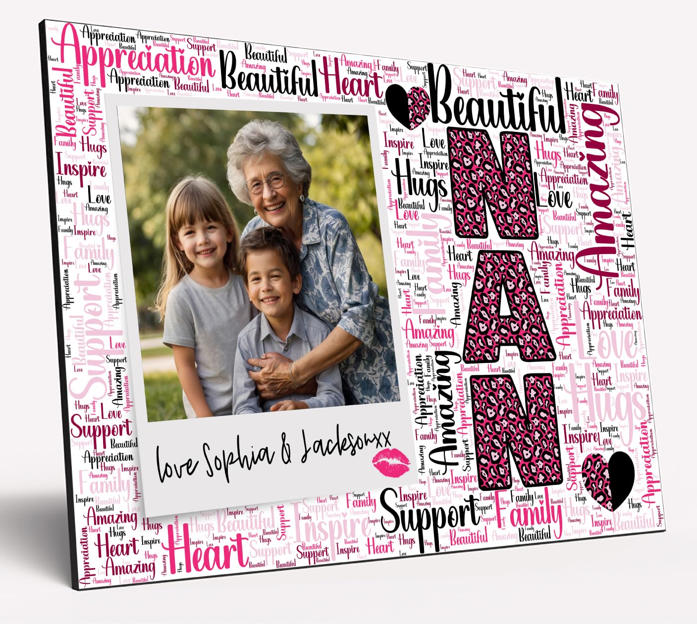 The Plum Penguin Girls Nan Leopard Print Personalised Wooden Word Cloud Wall Art A4 Photo Print Gift For Her Mother’s Day Mum From Kids