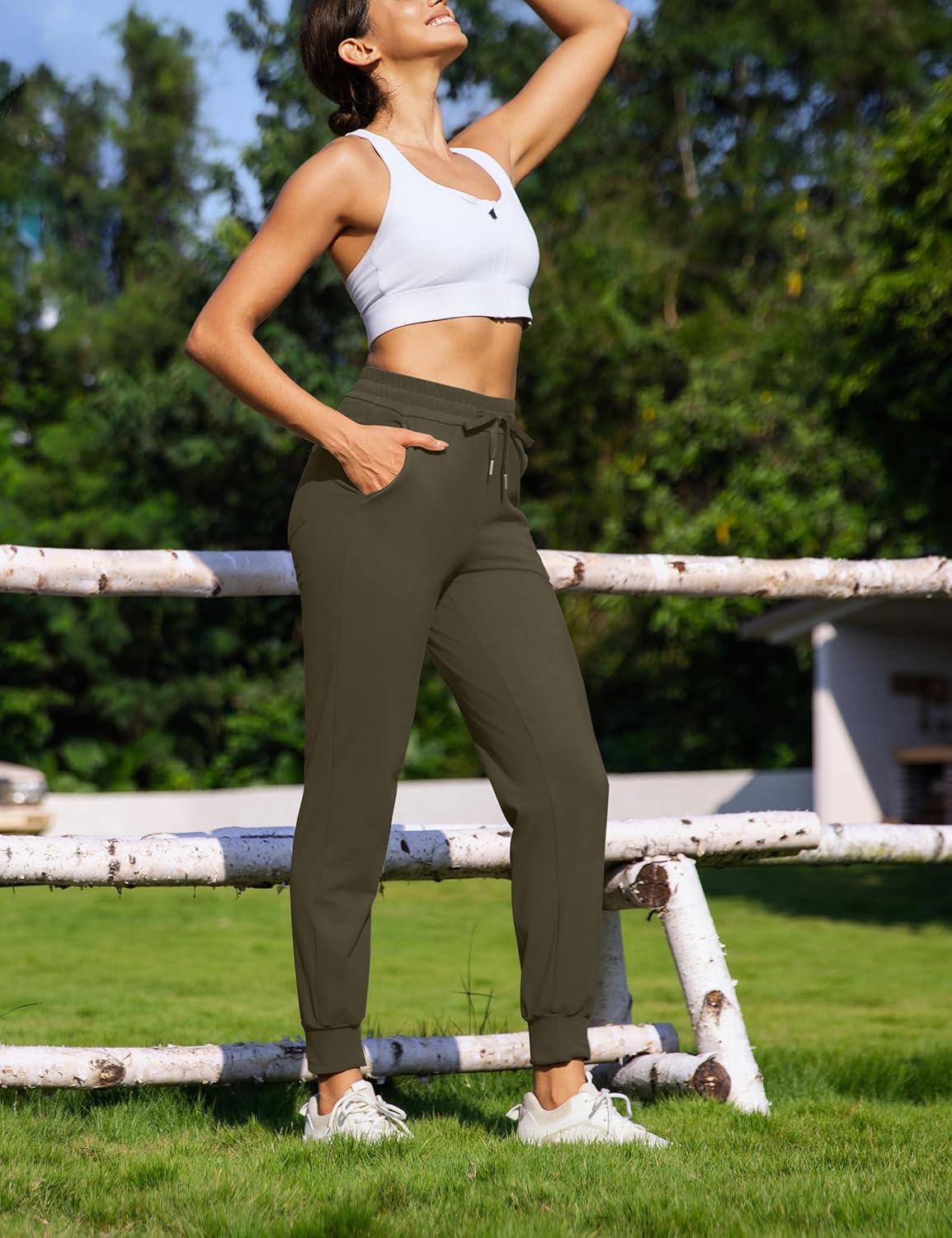 VOOVEEYA Women's Yoga Joggers Pants Stretchy Sweatpants with Pockets High Waist for Workout, Running, Lounge, Travel - Image 3