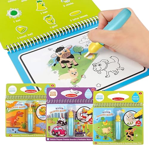 Miniatura 1 de Joyfia Libros de dibujo de agua, libros para colorear sin desorden para niños pequeños, tablero de pintura de garabatos de agua con bolígrafo,