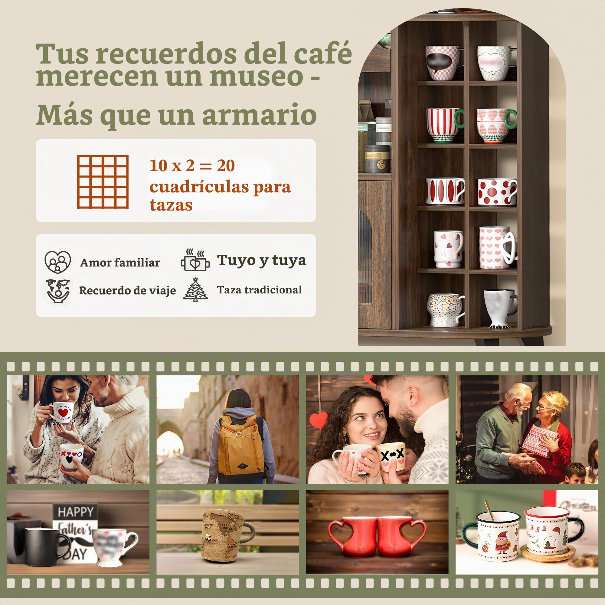 Armarios De Cocina, Mueble Cafetera con Soporte para Tazas De Café, Mueble Bajo Cocina con Cajón, Almacenaje con Puerta, Buffets Armario Aparador para Salón, Tazas (40x80x91cm)