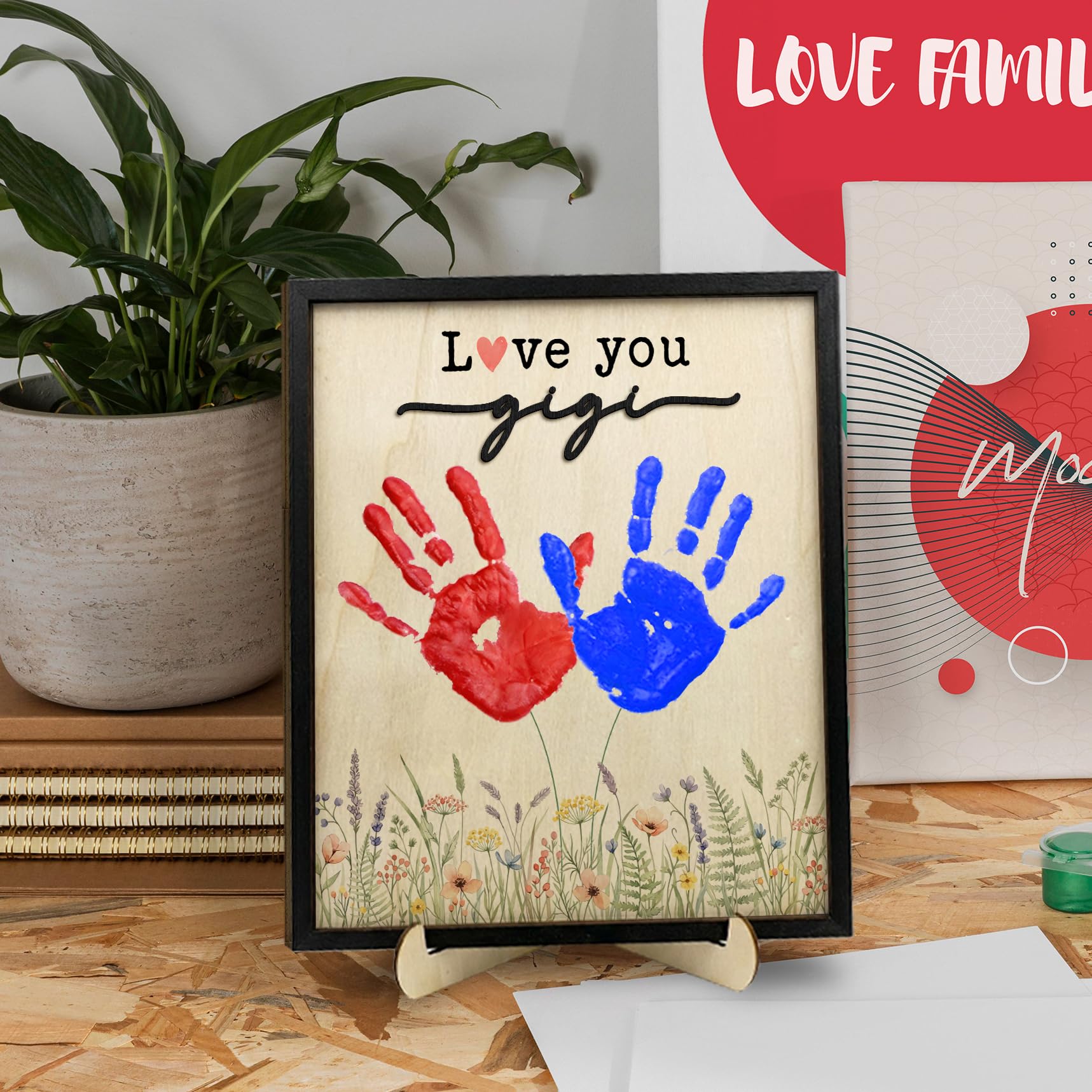 FONDCANYON Gigi - Kit de huellas de manos para el día de la madre, regalos de cumpleaños para el día de la madre, regalos de cumpleaños de nietos, kit de manualidades con pinturas acrílicas, recuerdo