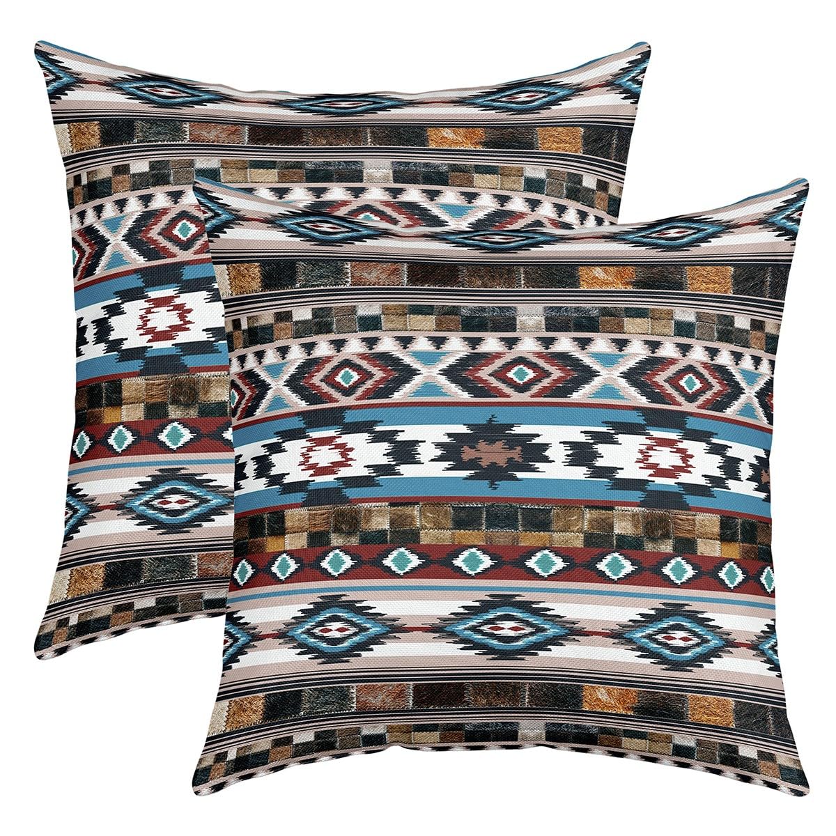 Western Cowboy Throw Pillow Covers for Girls Boys Kids 20x20 Inch Set of 2 Cowhide Print Decorative Throw Pillowcases Bohemian Aztec Pillow Cases Cushion Covers Boho Exotic Cushion Case