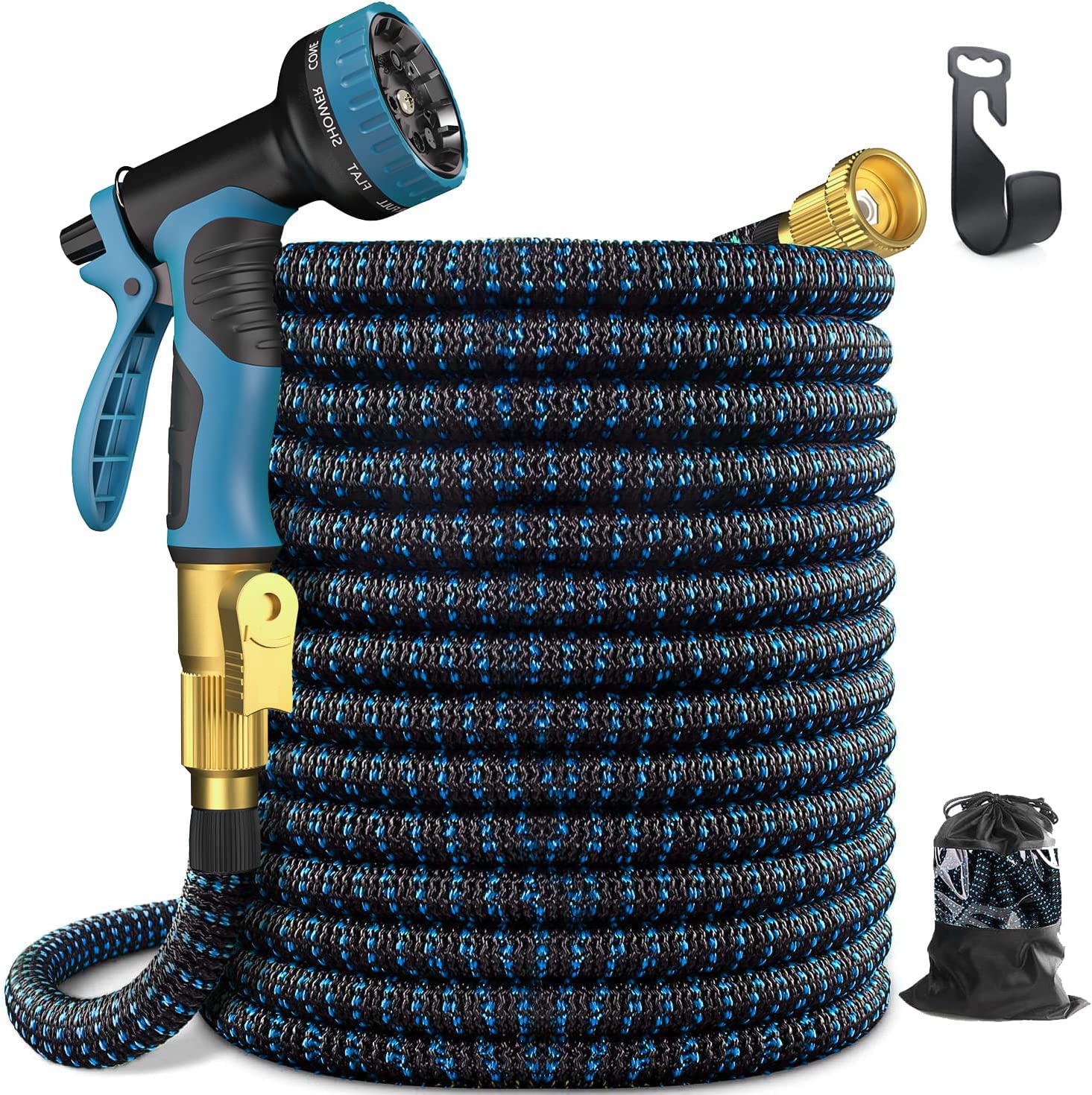 HcosmyExpandable Garden Hose Hcosmy Water Hose, Collapsible Hose with 10 Function Spray Nozzle, Lightweight and Kink-Free Flexible Shrinking Hose, Comes with storage bag and hook (15 meters)