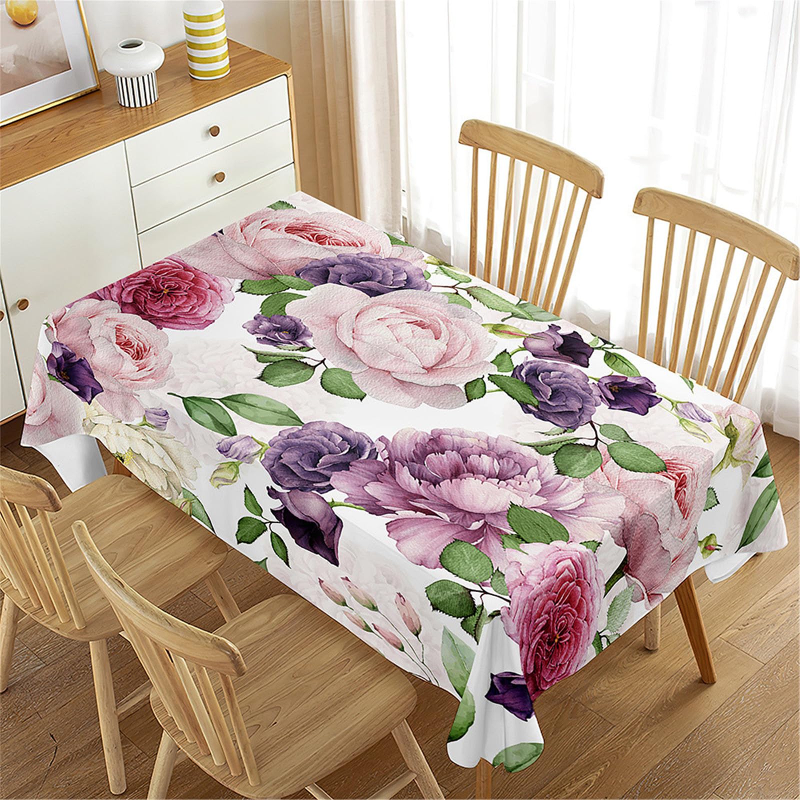 Hixingo Antimanchas Rectangular Manteles, 3D Flores Elegantes Manteles de Mesa Impermeable Poliéster Lavable para Mesa Cuadrada Fiesta Cumpleaños Picnic (140x240cm,Peonía Primavera)