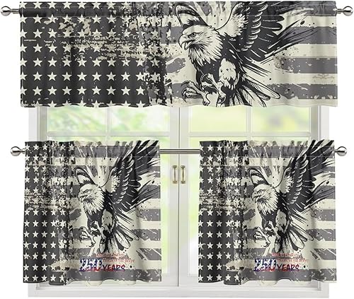 Juego de 250 cortinas de cocina con bandera estadounidense para ventanas, fácil de instalar, cortinas cortas de 24 pulgadas con bolsillo para barra,