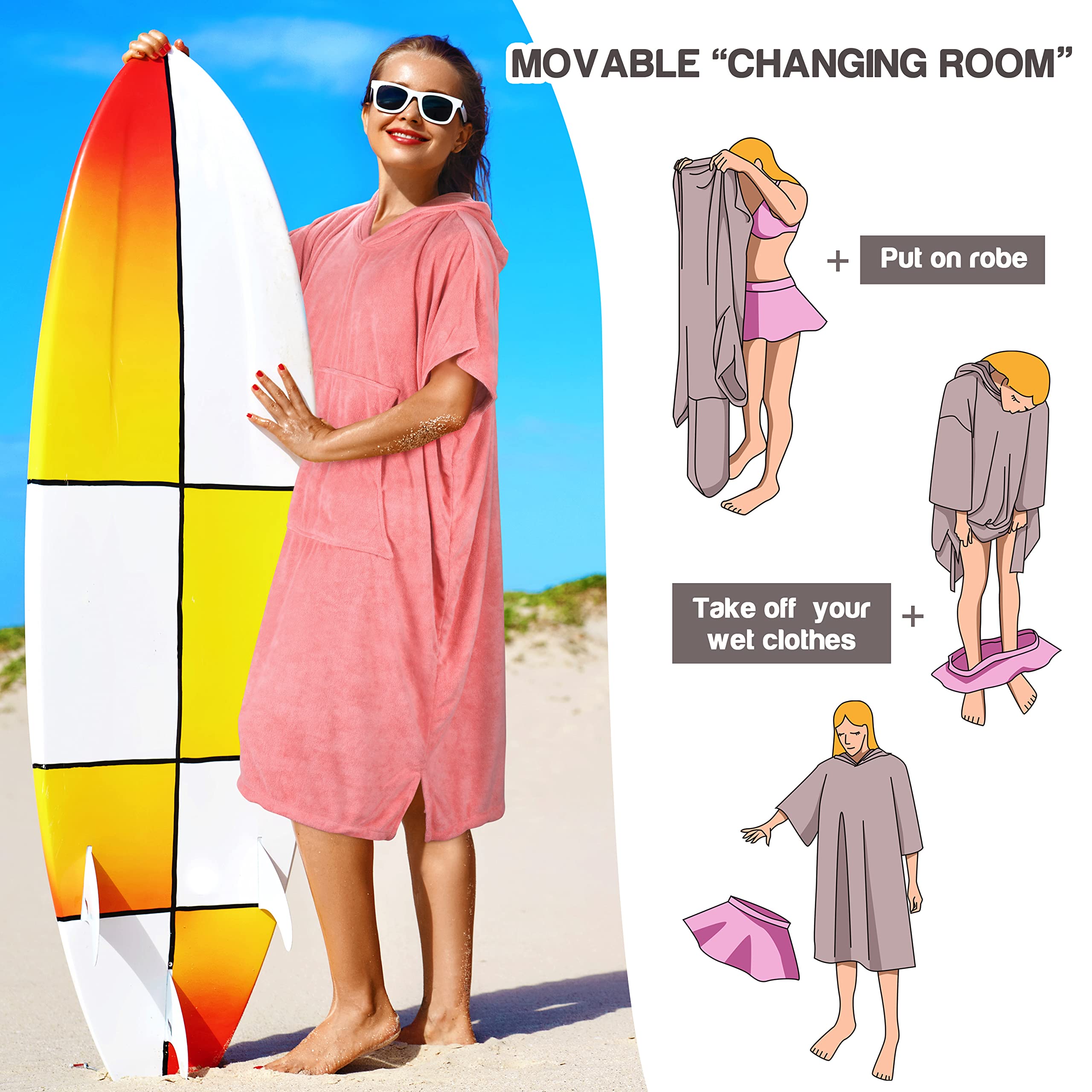 Kato Tirrinia Plażowe ponczo surfingowe z kieszenią, chłonny neopren, z podkładką do przewijania, ręcznik poncho, do surfingu, pływania, dla dorosłych, mężczyzn i kobiet