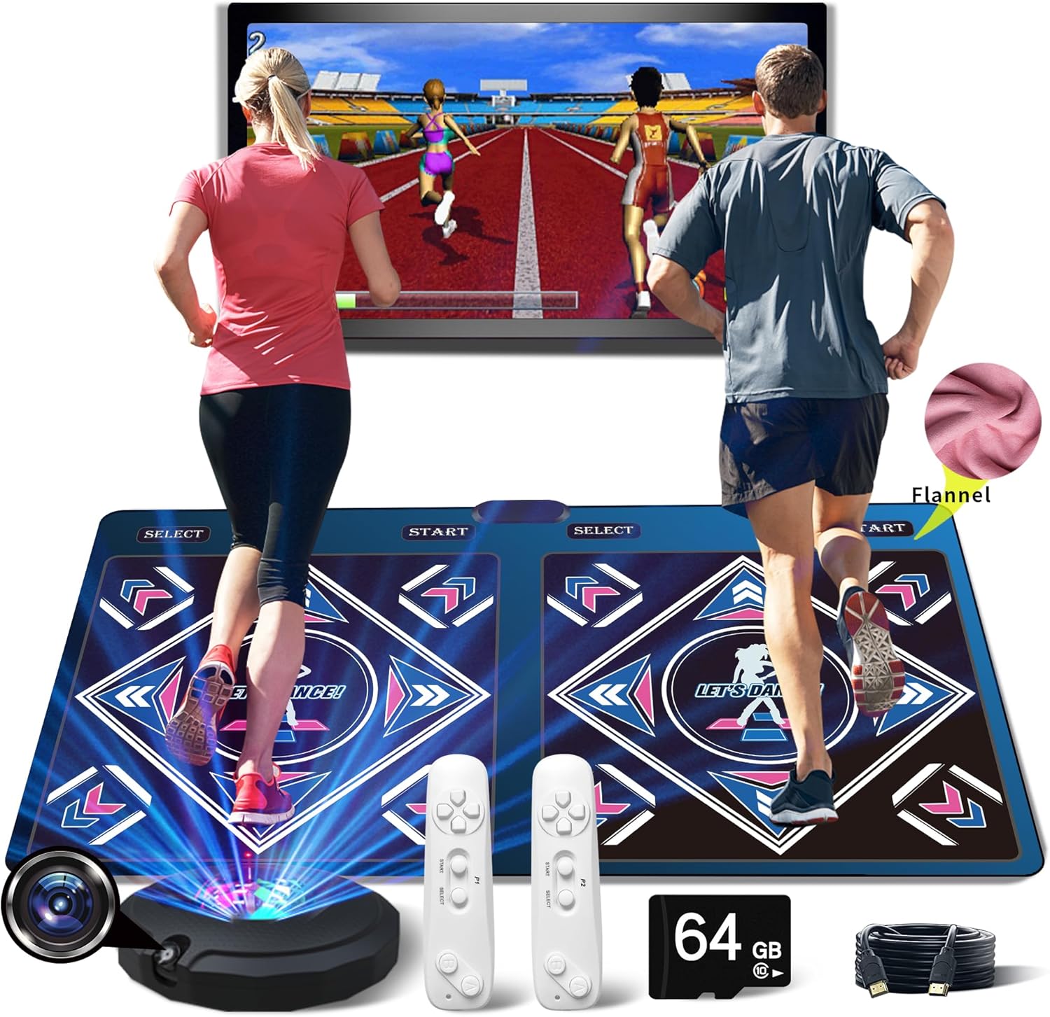 HDMI Musical Electronic Dance mat with a Camera, a 64G Large Memory Card, Including 1000 Games,650 Songs,81 Music Videos,for Single/Double Users, a Luxurious Gift for Boys and Girls Color_dancing Spectrum