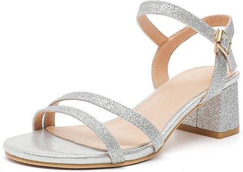 Miniatura 4 de kkdom Sandalias de tacón grueso con punta abierta y correa en el tobillo para mujer, zapatos de vestir de boda