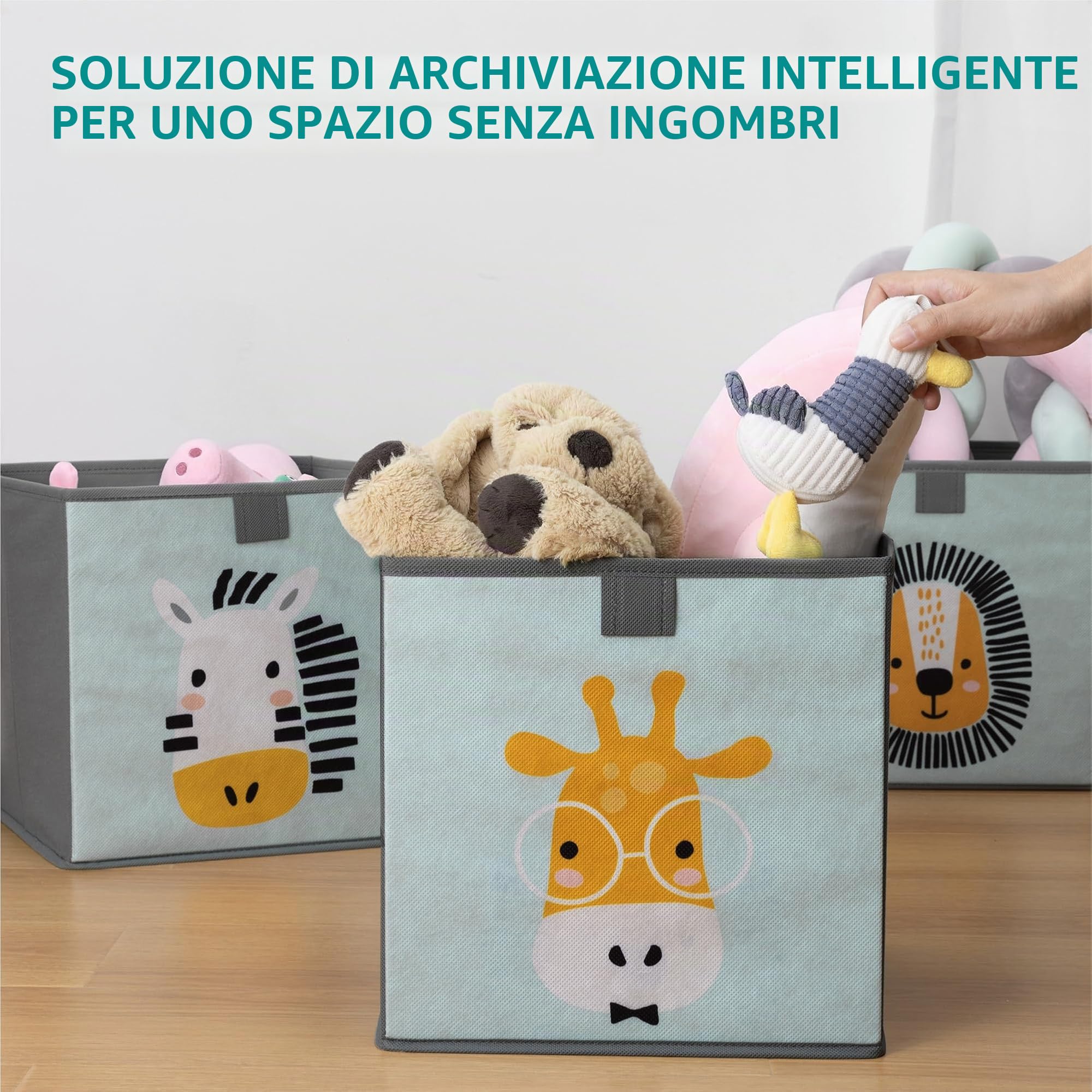 Ceste Porta Giochi Bambini Set di 3 Cubi Contenitori 28 x 28 x 28 cm Verde Menta