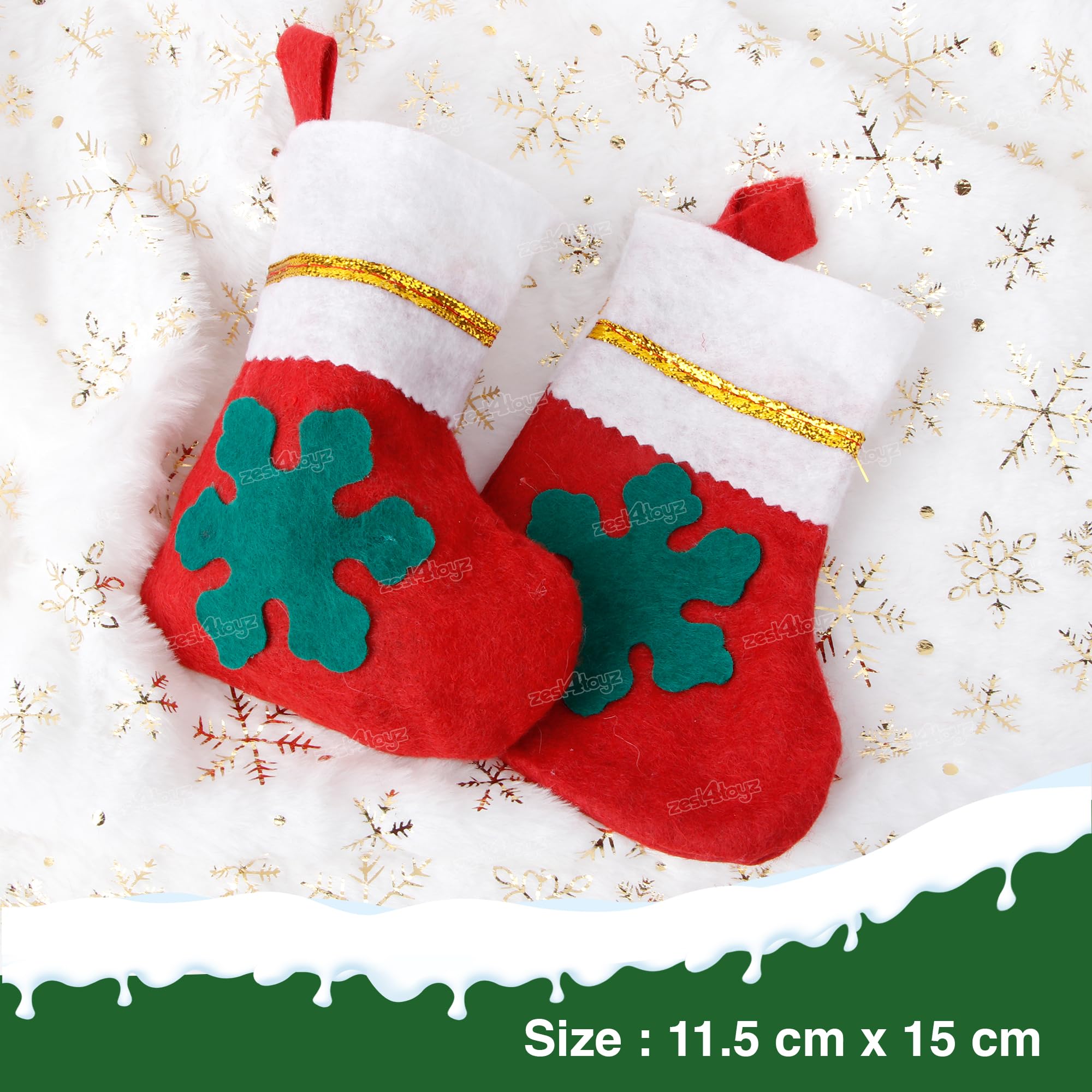 Zest 4 Toyz Christmas Combo Set of 2 Santa Stocking for Gift Christmas Decorations Hanging Ornaments Parties 2 Piece of Santa Claus Cap and 2 Ballpoint Pen for Christmas Party Favors (Pack of 6) 3