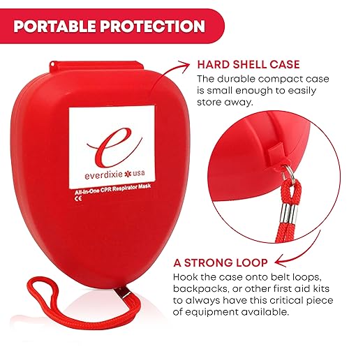 Miniatura 3 de Ever Ready First Aid Máscara de rescate de RCP, resucitador de bolsillo para adultosniños, estuche rígido con correa para la muñeca, guantes y