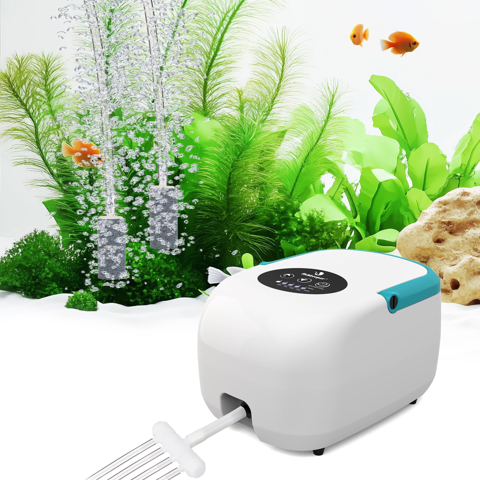 Aquarium Air Pump for Fish Tank,Lithium Battery Powered Large Fish Tank Air Pump with Adjustable Check Valve,Oxygen Aerator Pump with Air Stone for 180 Gallon Fish Tank