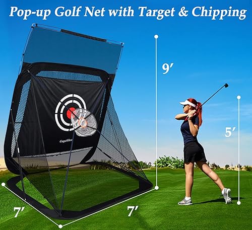 Miniatura 2 de Gagalileo Red de práctica de golf, red de golf desplegable rápida para conducción en el patio, uso en interiores con tela objetivo, bolsa de
