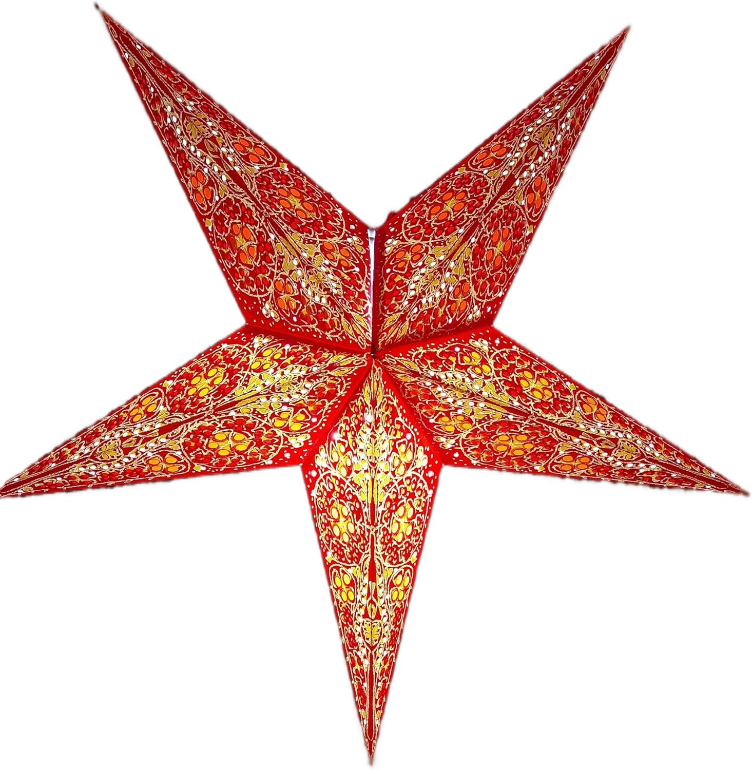 Paper Star Lantern Lampshade, 24 inch, Hanging Decorations for Christmas, Wedding, Home, Party (Bright Red, Yellow, Orange)