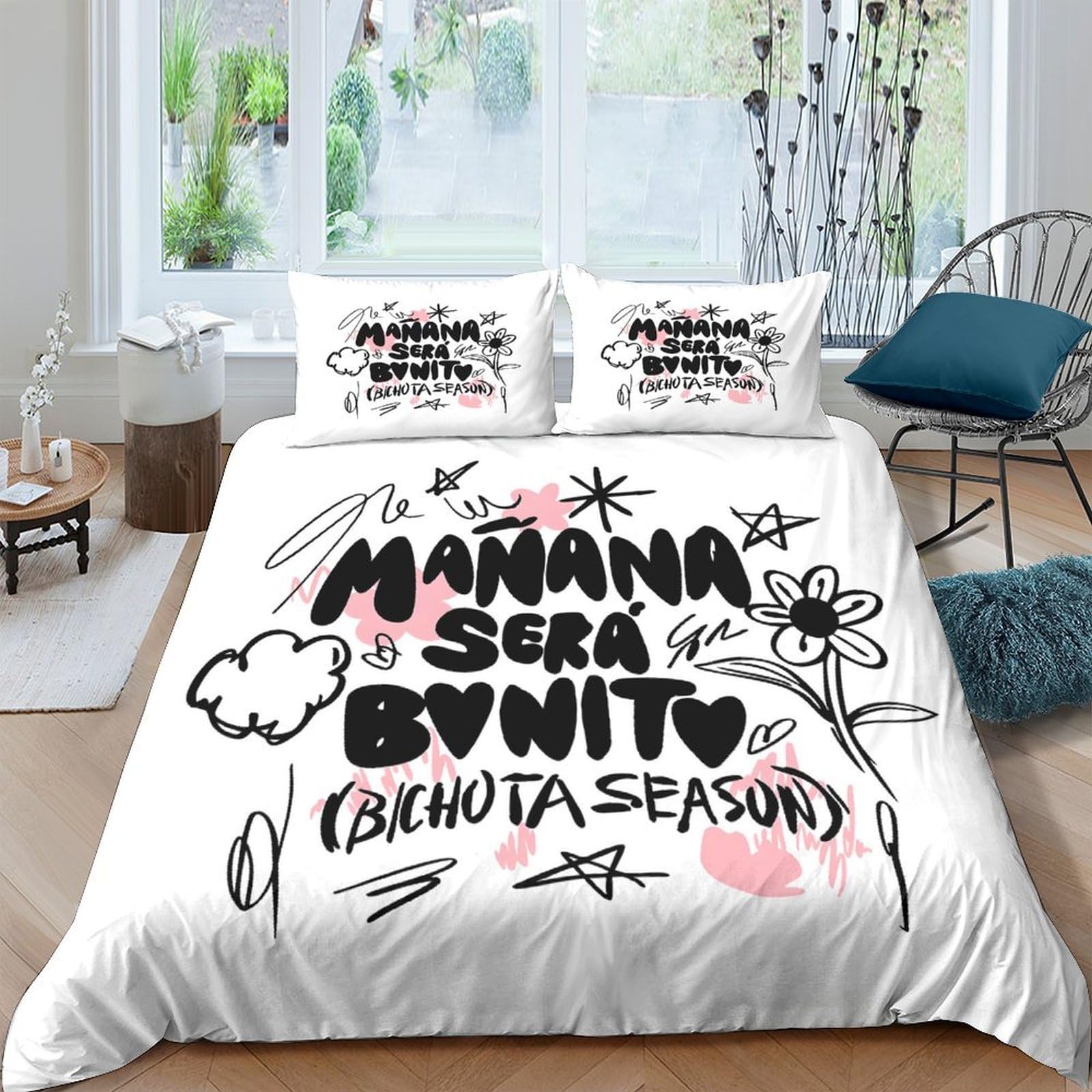 Ctjqhvkz Style-6 3D Printed Doodle Lettering Fitted Sheet Microfiber Artistic Flower Mattress Cover For Bedroom Dorm Decorative Protection Single（135X200cm）