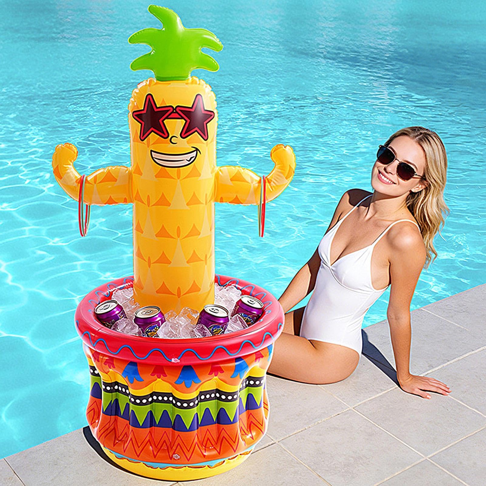 Nadmuchiwana lodówka ananas chłodziarka do napojów ananas 122 cm | Tropikalne dekoracje urodzinowe na lato plaża grill urodziny ukończenie szkoły wakacje basen gry z napojami