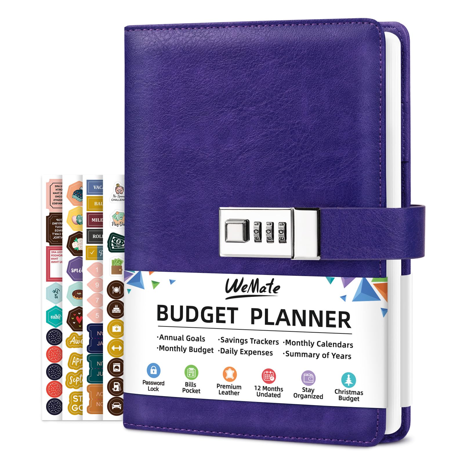 WEMATE Budget Planner 2026 with Lock, Monthly Budget Book with Expense Tracker Notebook, Undated Financial Planner to Manage Your Money, A5 Leather