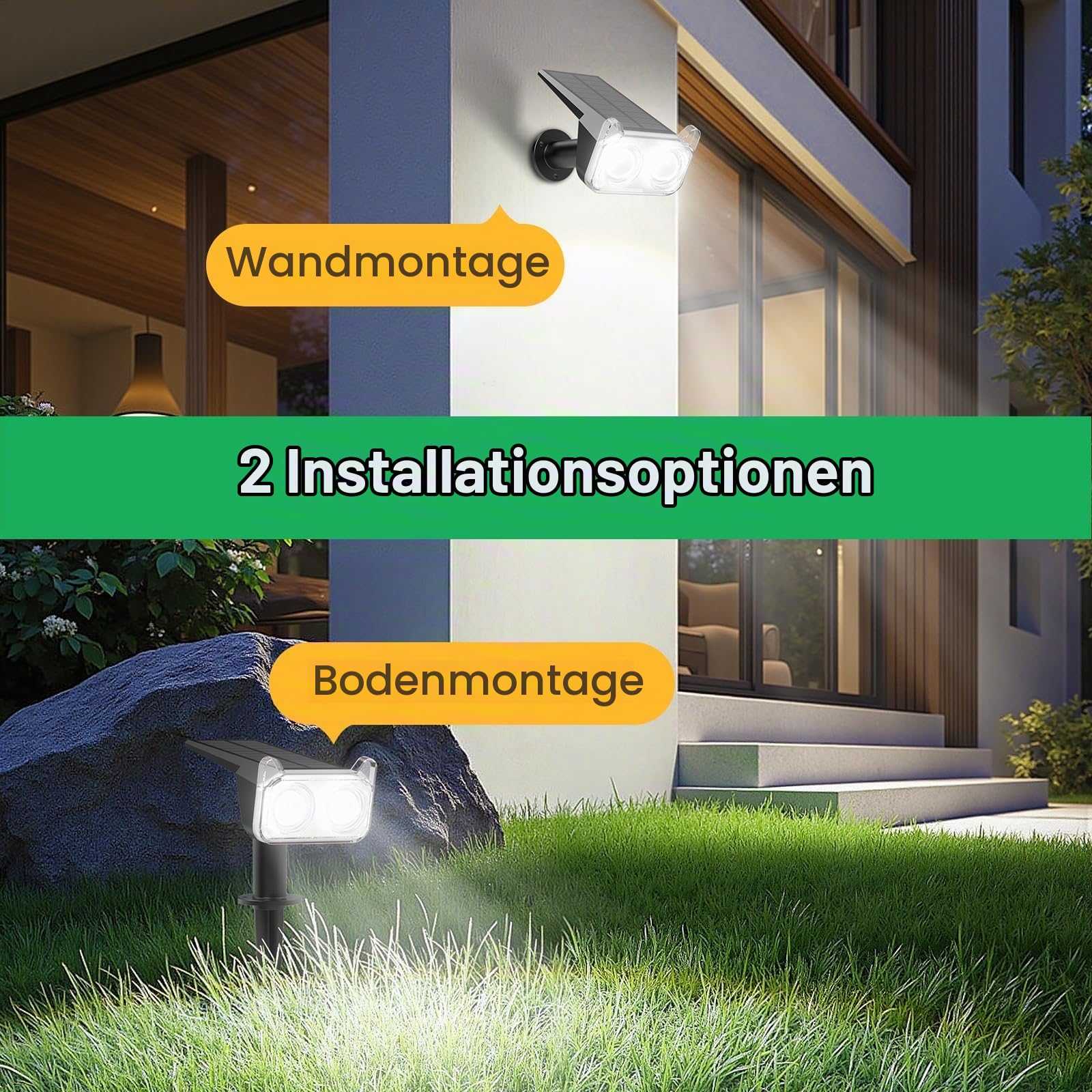 GEARLITE 6 Stück Solarlampen für Außen Garten, 2 Modi Superhelle 800 Lum Solar Strahler Max 30 Stunden Arbeitszeit 3500K Weißes Licht Gartenleuchten IP65 Gartenstrahler für Außen Bäume Garten Weg Deko