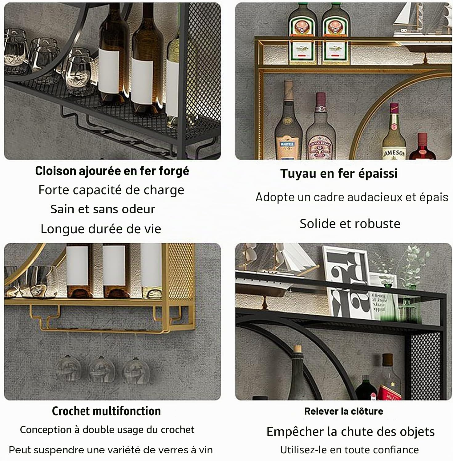 Étagère Murale Moderne en métal pour vin, étagère Flottante, Porte-Bouteilles Mural, Support en Fer avec étagères, pour la Maison, Le Restaurant, Les Bars (100cm)