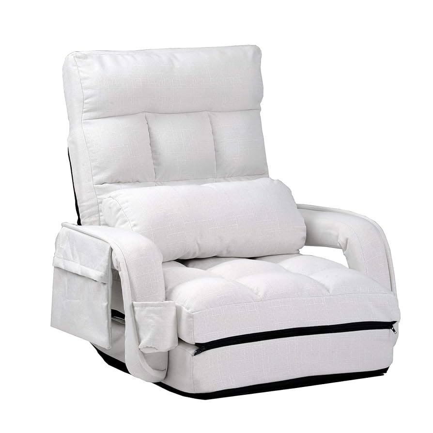 座椅子 リクライニング 14段ギア リクライニングチェアー 【ホワイト】 ホワイト】座椅子 リクライニング 14段ギア リクライニングチェアー