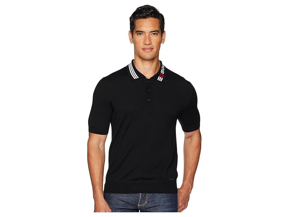 

DSQUARED2 Contrast Collar Sweater Polo (Black/White/Red) Men's Sweater