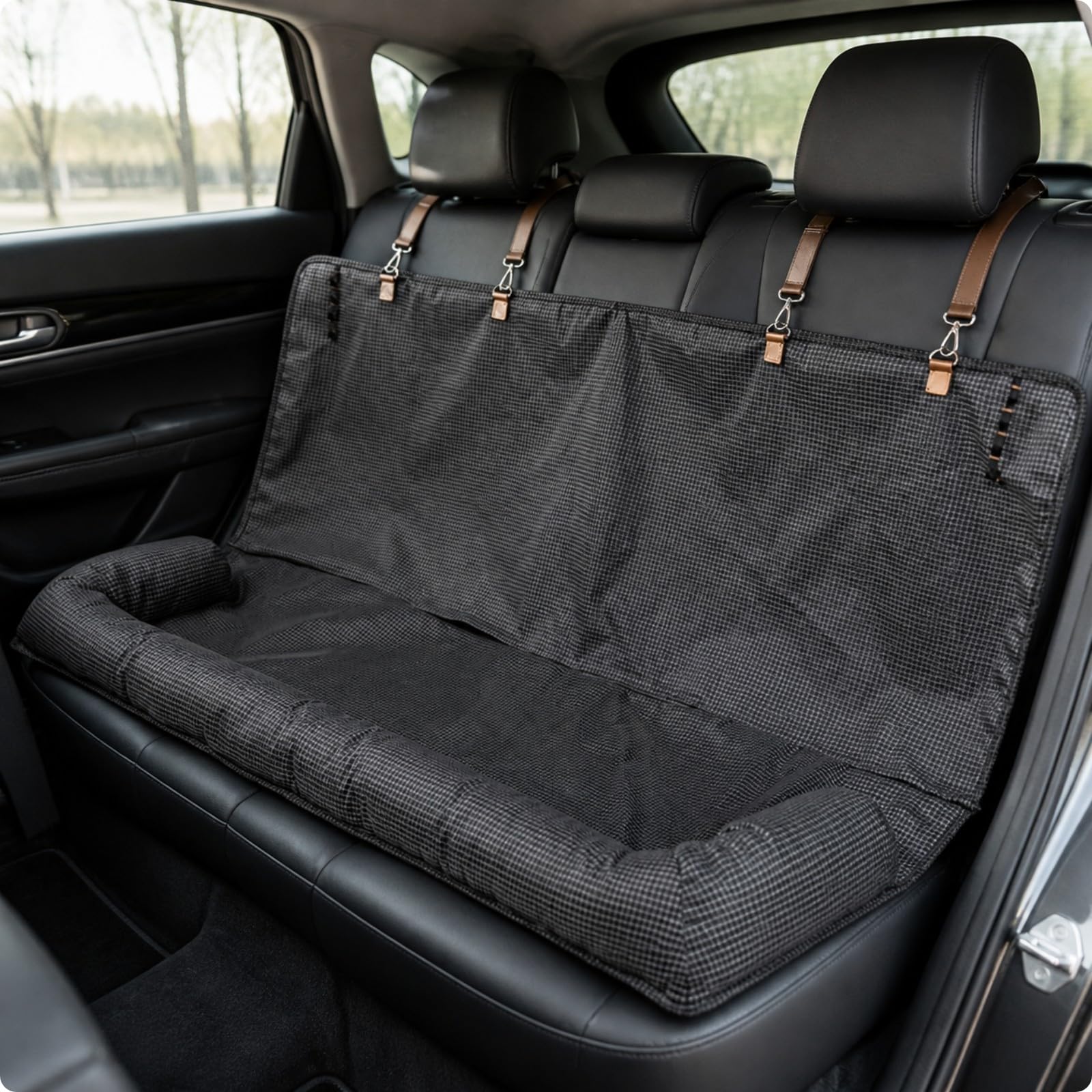 Colcolo Cuccia da Auto Lavabile | Bordi Rialzati Imbottiti, Cuccia da Auto con Cinghie di Fissaggio, Stabile, Coprisedile per Cani, Sedile Posteriore, Viaggi, Nero