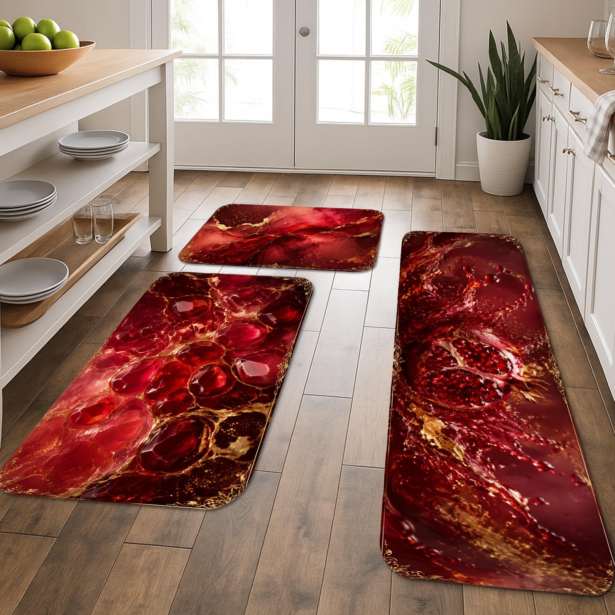 Tapis de cuisine marbre rouge confortable tapis de sol lavable buanderie salle de bain