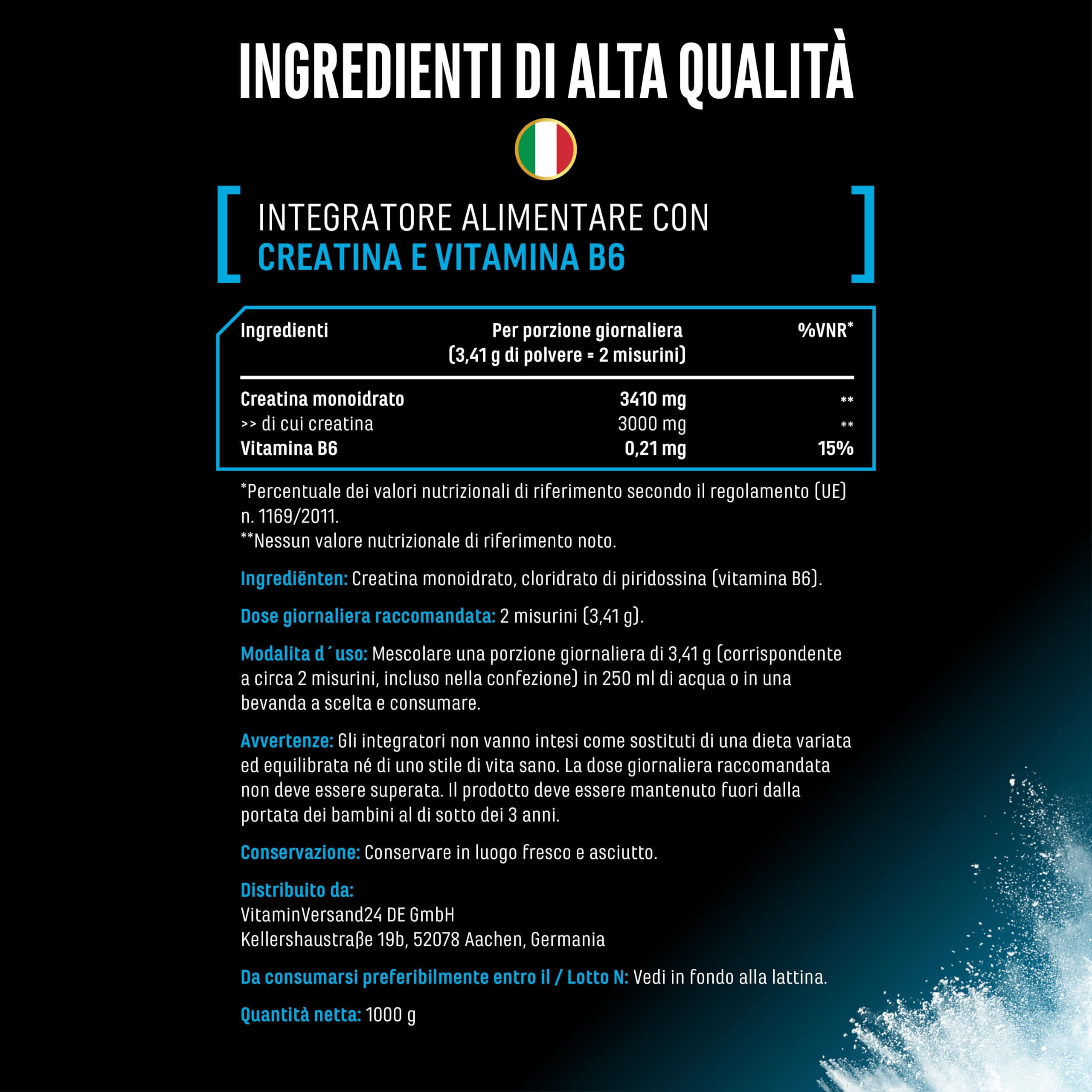 Creatina in polvere - 1kg / 1000 g - Creatina monoidrato in polvere - Solubilità ottimale e microfine - Vegan - 293 applicazioni - Qualità testata