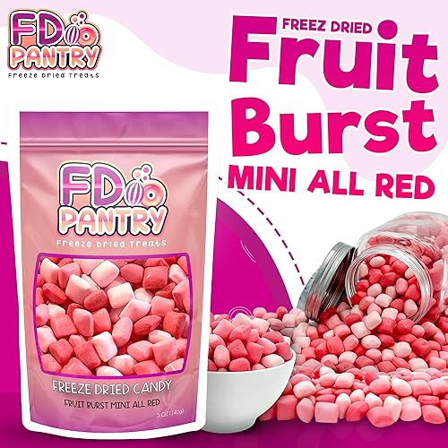 Miniatura 4 de Bolas de Caramelo de Fruta Liofilizada Mini Todas Rojas l Mezcla de Caramelos Duros 5oz de Regalo en Bolsa Fresa, Ponche de Frutas, Sandía,