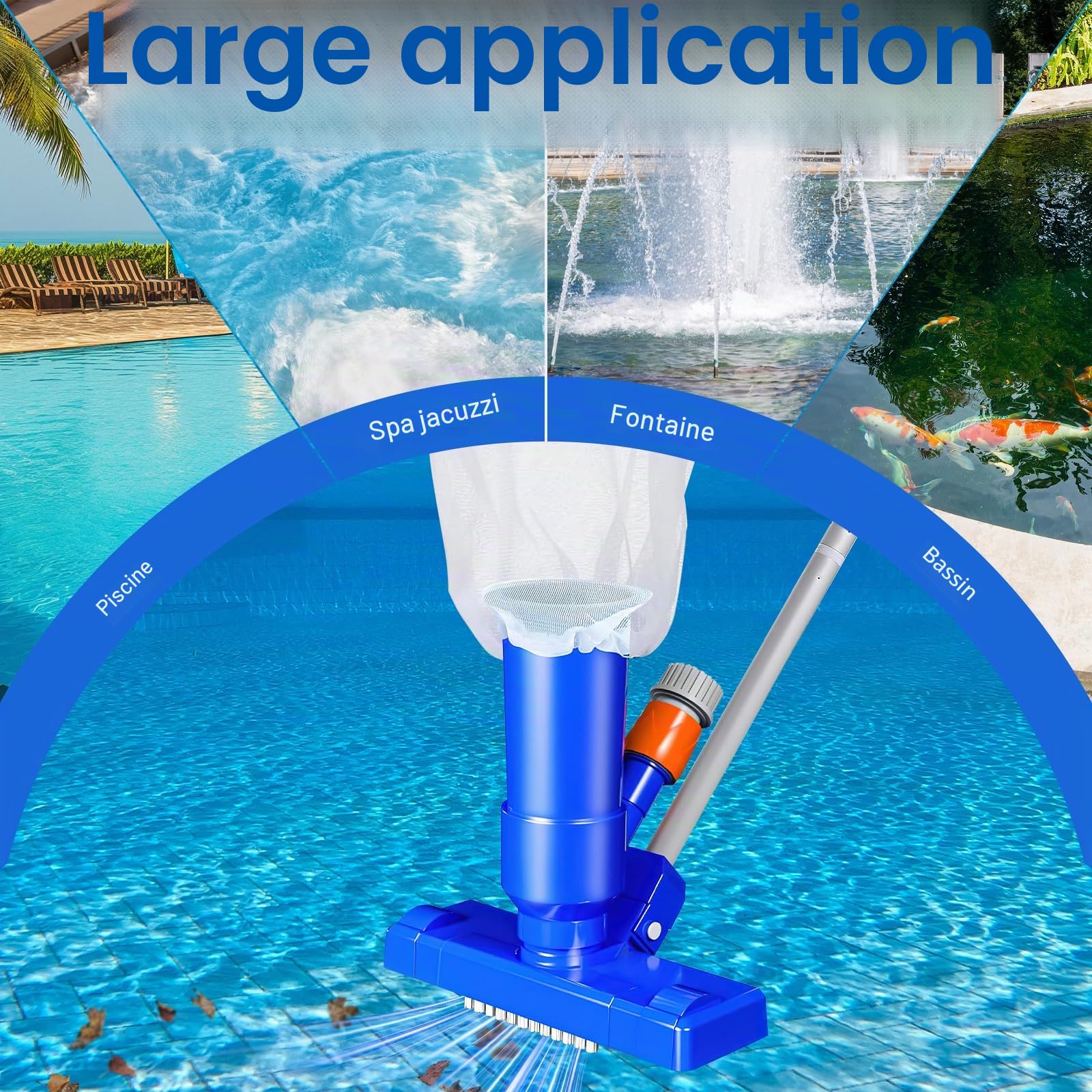 Aspirateur de Piscine, Kit d'entretien pour Piscine, Aspirateur de Piscine Kit de Nettoyage, Fontaines, Baignoires