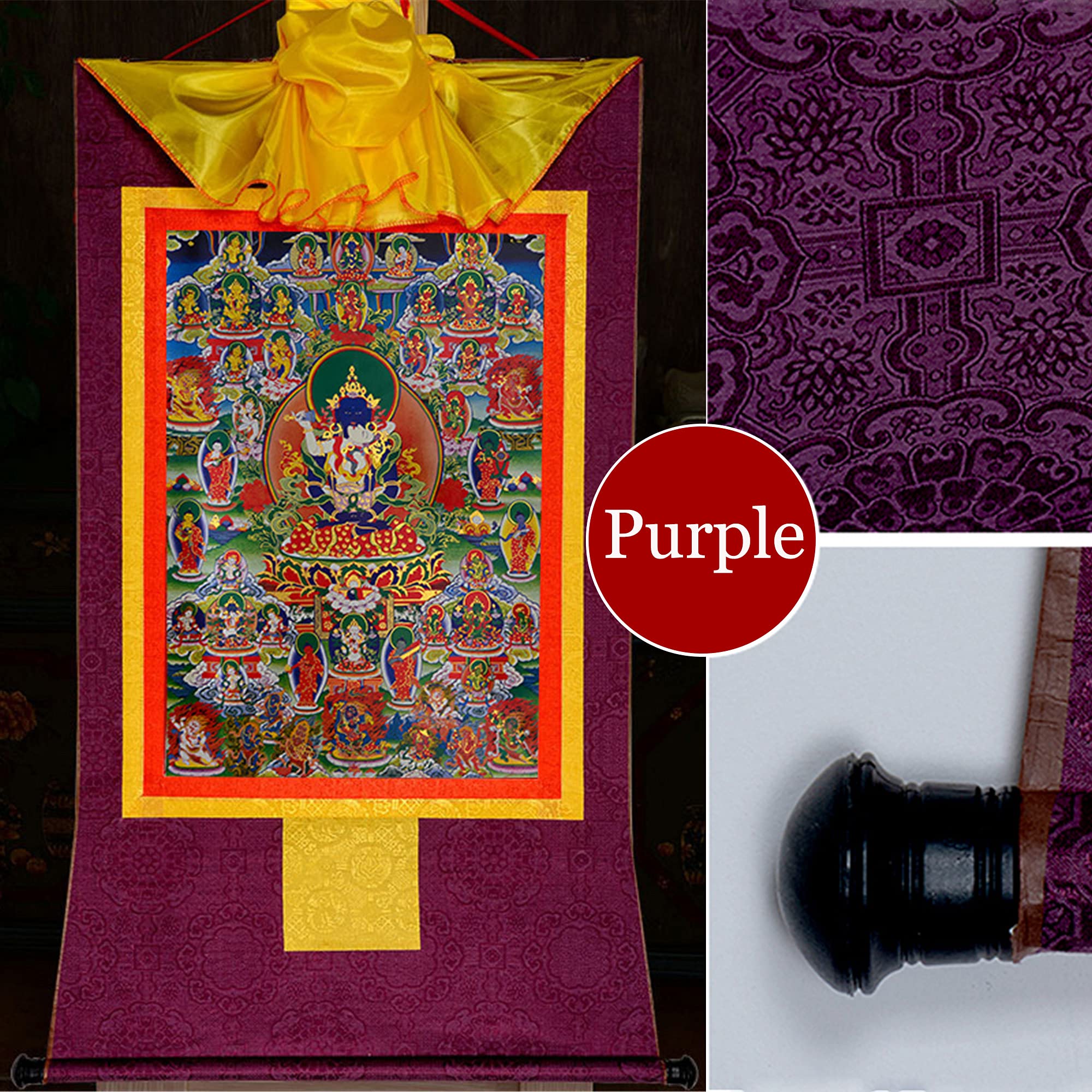 Tibetisches Thangka, Thangka-Malerei, buddhistischer Wandteppich, 42 stille Gottheiten des Bardo Thodol (Tibetisches Totenbuch), Malereikunst, buddhistischer Thangka-Brokat, Buddha-Wandteppich(Purple,