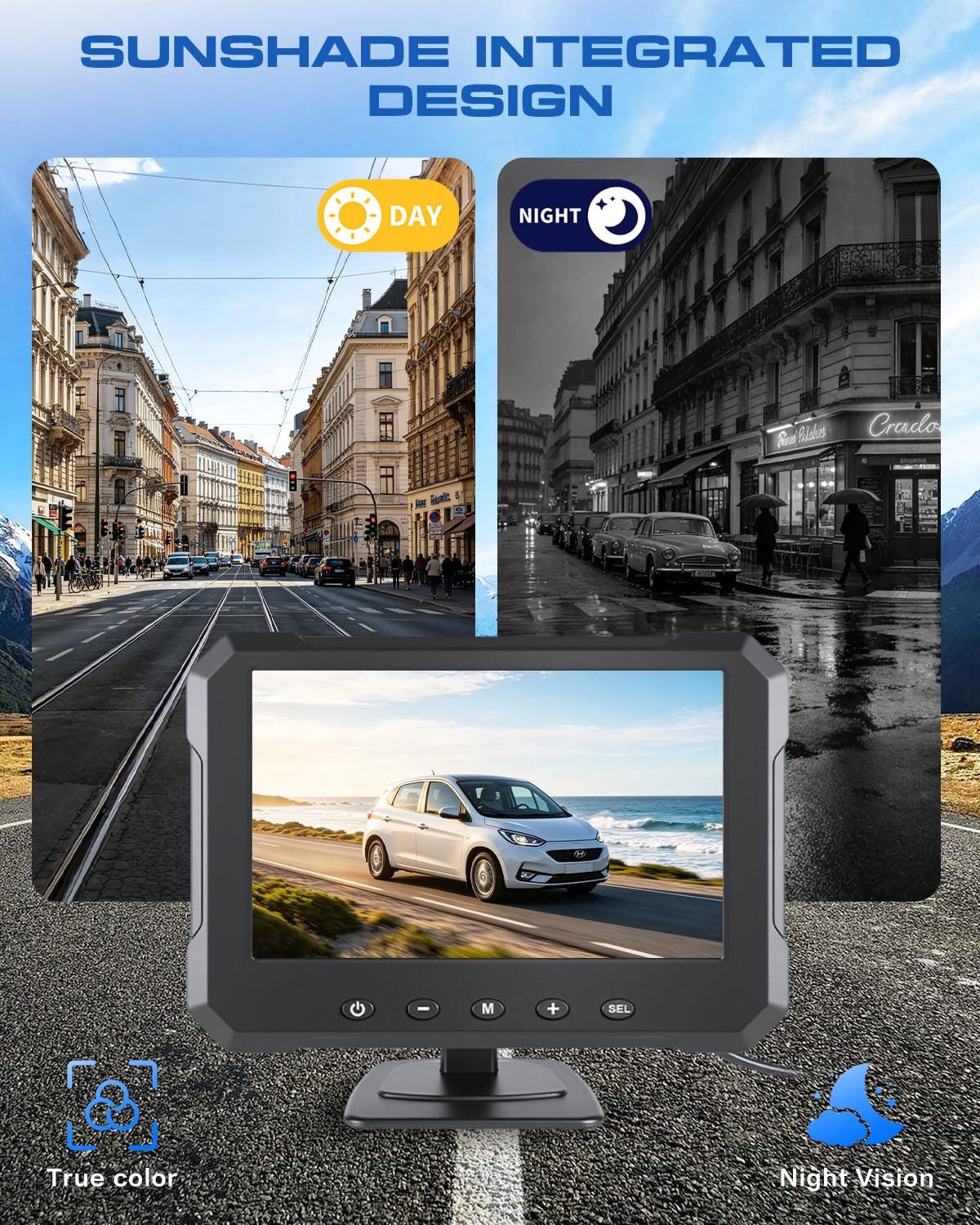 Kit Cámara Marcha Atrás 1080P Pantalla 5 Pulgadas con Visión Nocturna IP68