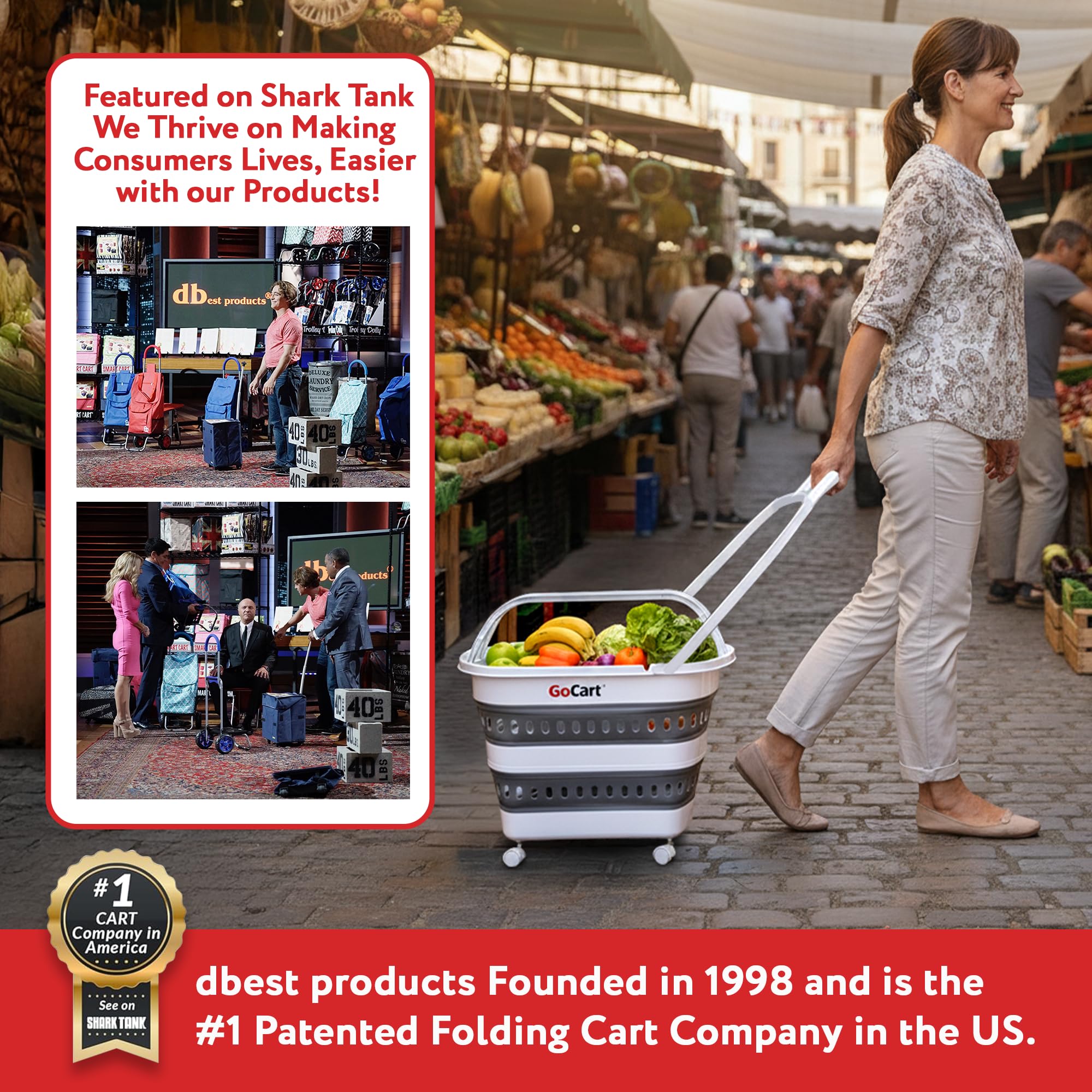 dbest Products Cesta Plegable para la Colada Gocart con Ruedas, Carrito de Compras, Plegable, Cesta de plástico, Asas para Ropa Sucia
