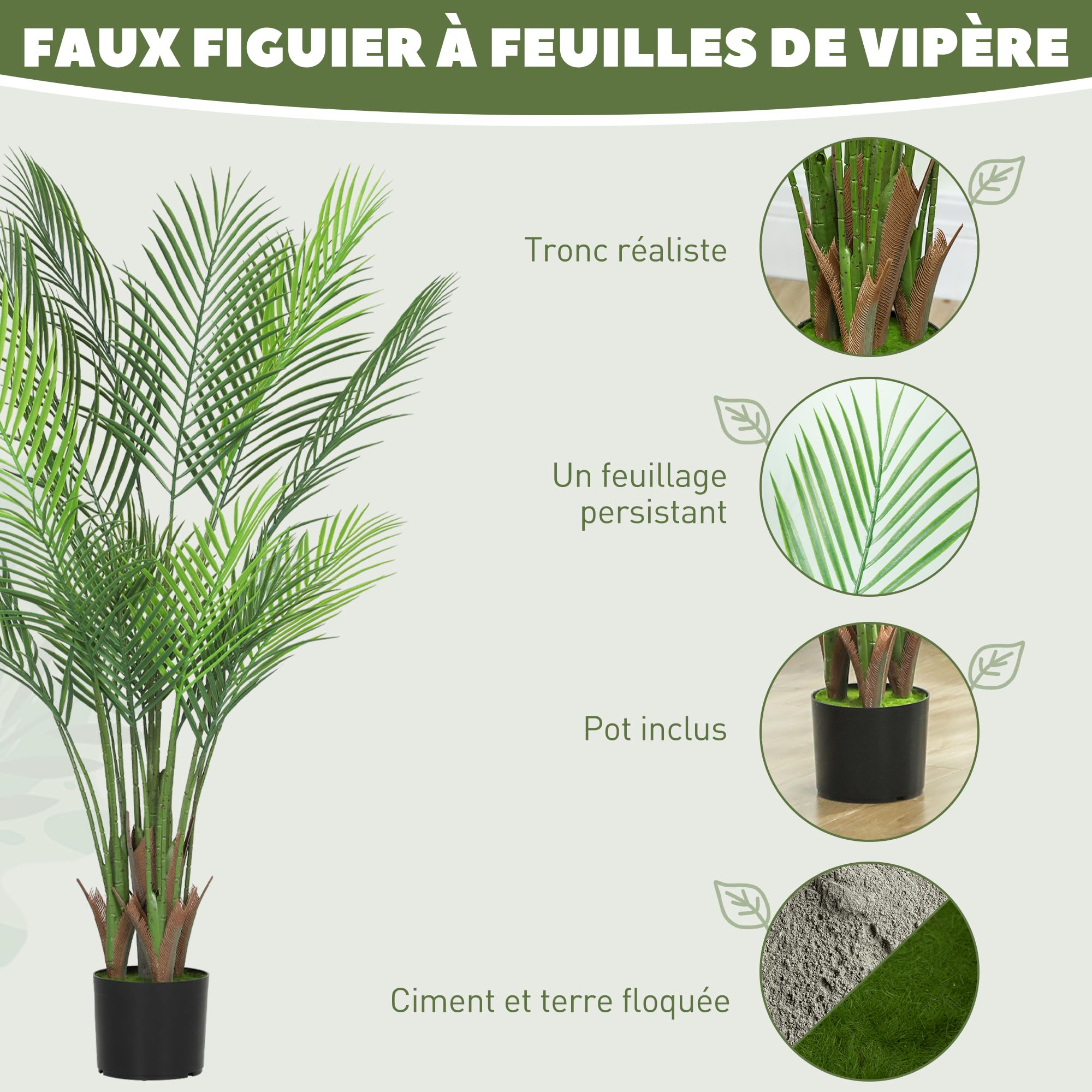 HOMCOM Plante Artificielle intérieure 120 cm, Palmier Arbre Artificiel avec Flocage et Pot en Plastique, Fausse Plante décoration pour Maison, Salon, Bureau, Chambre, Vert