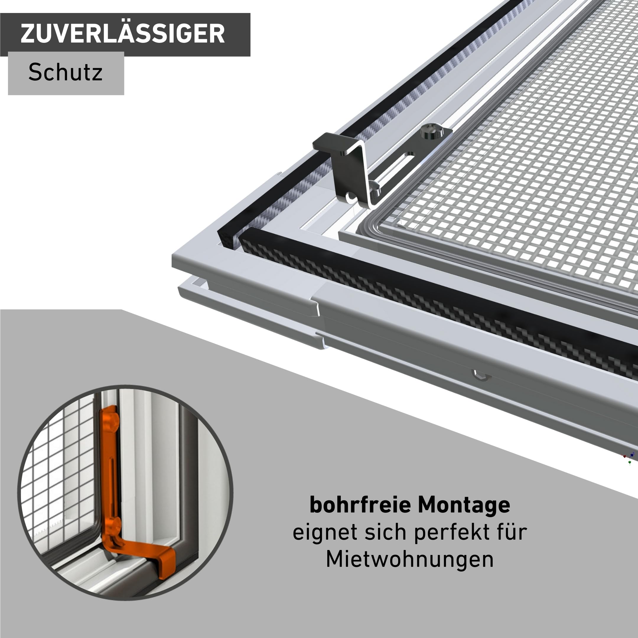 Windhager Insektenschutz Spannrahmenfenster Plus, Fliegengitter, Alurahmen für Fenster, individuell kürzbar, 100 x 120 cm weiß, 04326