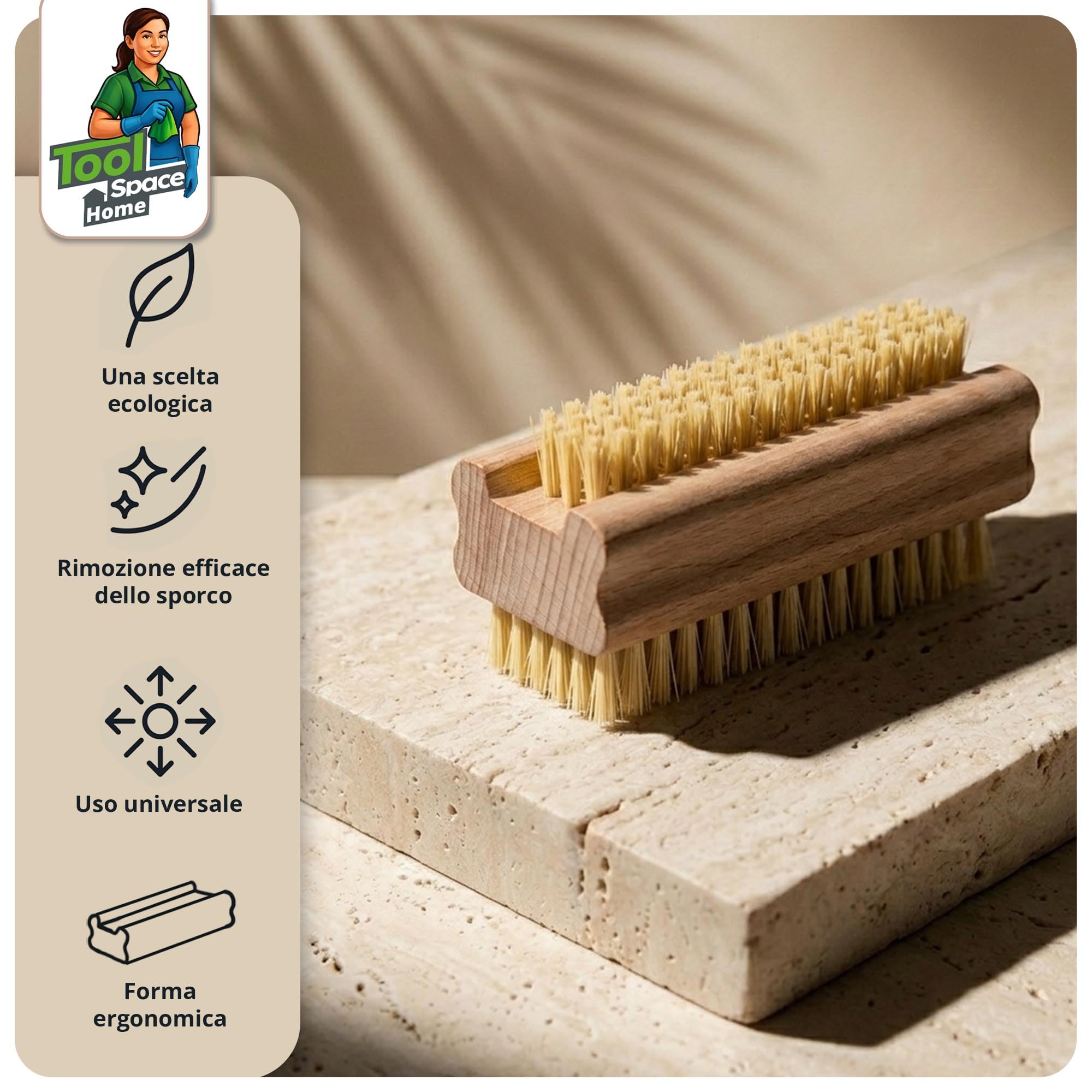 ToolSpace 2 Pezzi Spazzola per la Mano in Legno - Faggio Spazzolina per Pulizia Unghie Mani e Piedi - Dura Spazzole Doppiafaccia con Setole Naturale per Manicure Pedicure e Corpo - Spa Accessorio