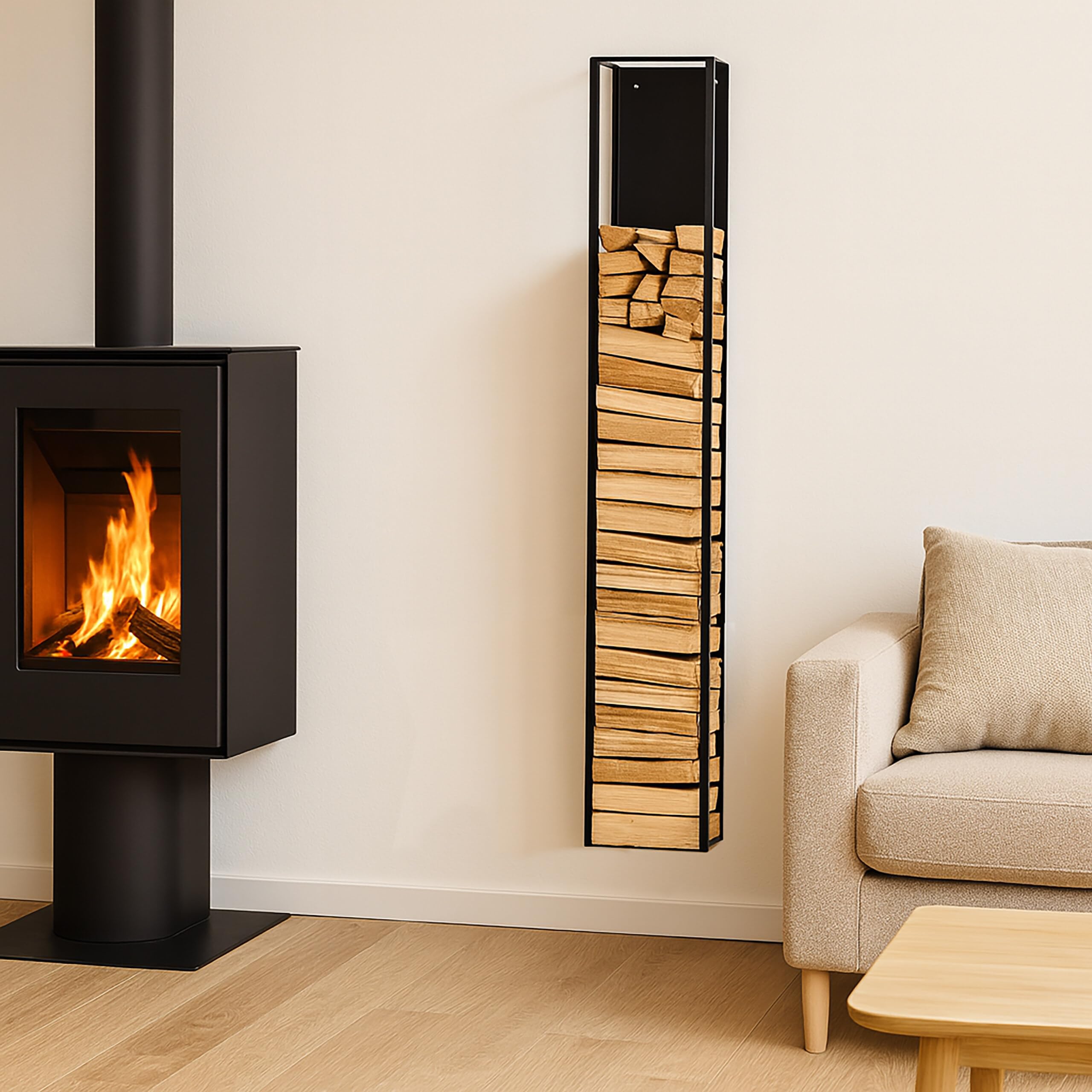 Scaffale Legna da ardere Relaxdays, Montaggio a Parete, HLP: 160x25x25 cm, Legna secca, Ferro, Nero