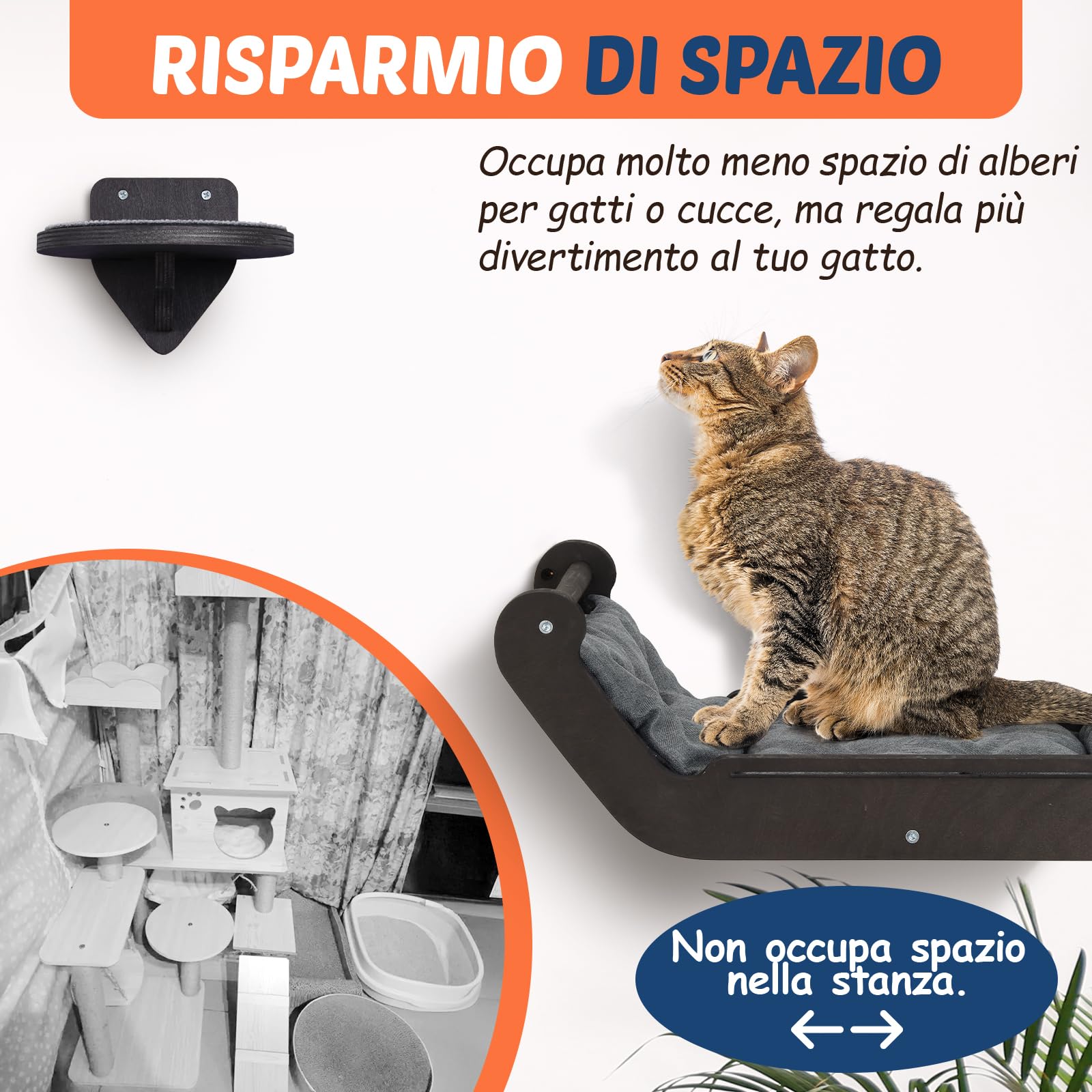 BSWAY Trespolo per Gatti con Parete Amaca e 3 Gradini, Multifunzionale per Dormire, Giocare e Arrampicarsi (XL, Letto per gatti​)