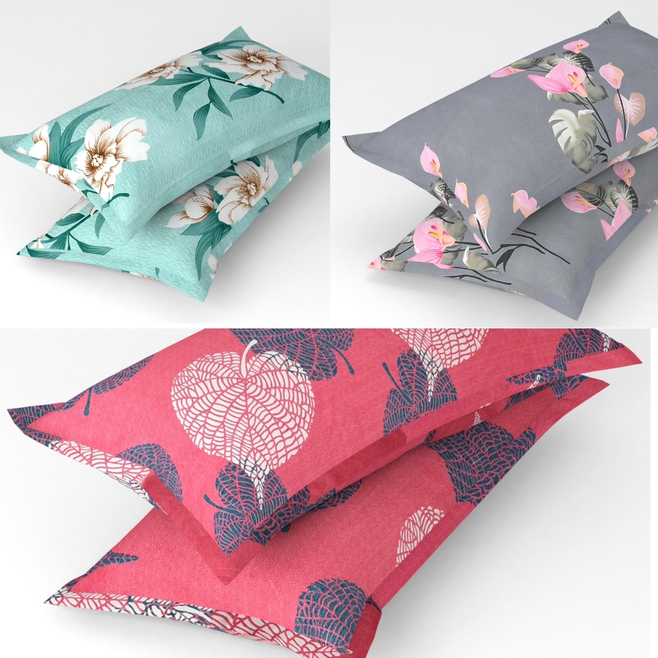 VAS COLLECTIONS® 105 TC Premium Cotton King Size Printed Design Pillow Cover -20"X30" Inches,Set of 6 Pieces, Multicoloured,