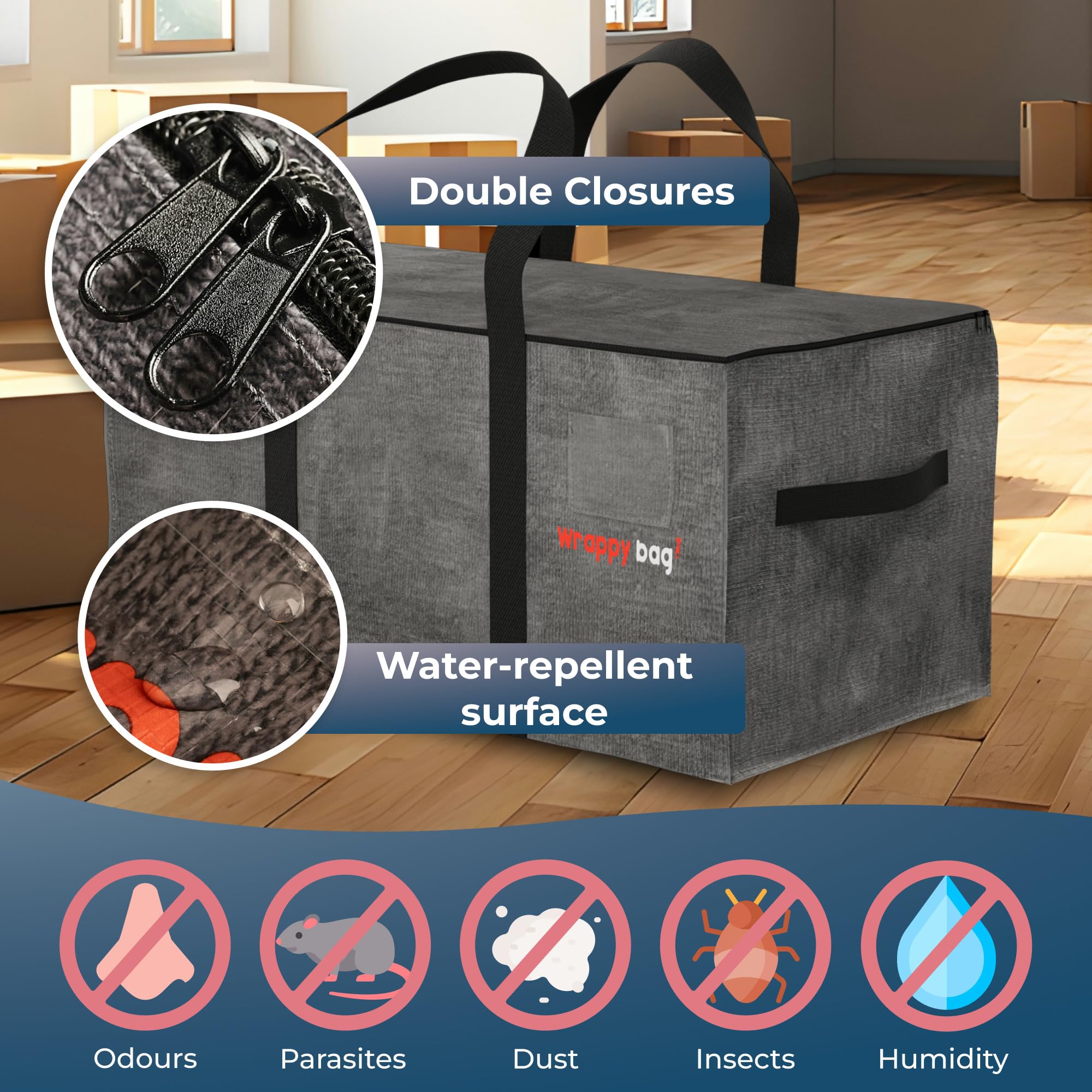 WRAPPYBAG Pack of 8 XXL Storage Bags, with transparent window, Packing bags for Moving House - Image 4