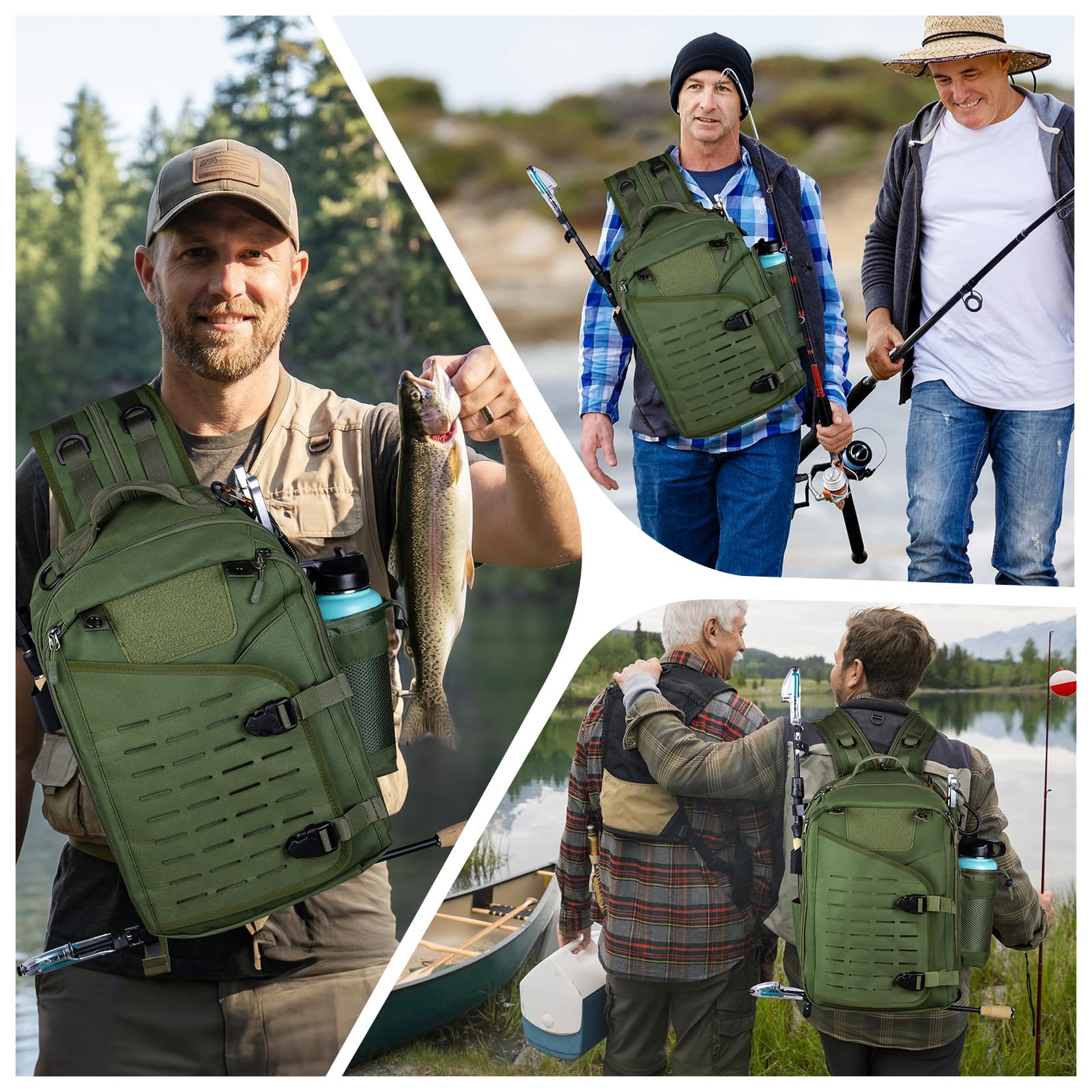 Goture Angelrucksack 20L Großer Angel-Sling-Tasche aus 900D Oxford, Wasserabweisende Angeltasche mit SBS-Reißverschluss, MOLLE-System & Rutenhalter für 3700/3600 Tackle Boxen, Raubfischangeln