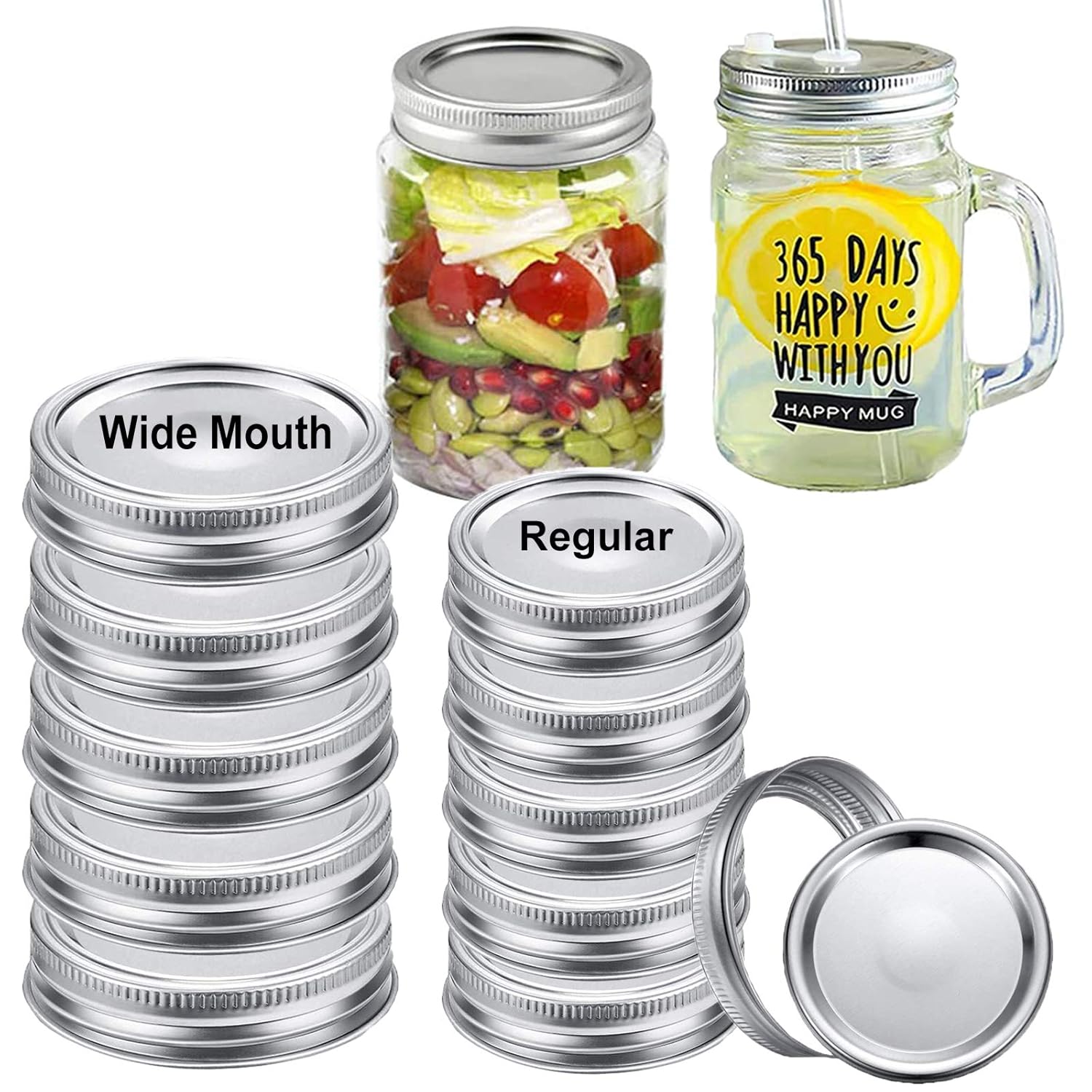 Buy 10 Pack Mason Jar Replacement Metal Lids 5 Sets Wide Mouth & 5