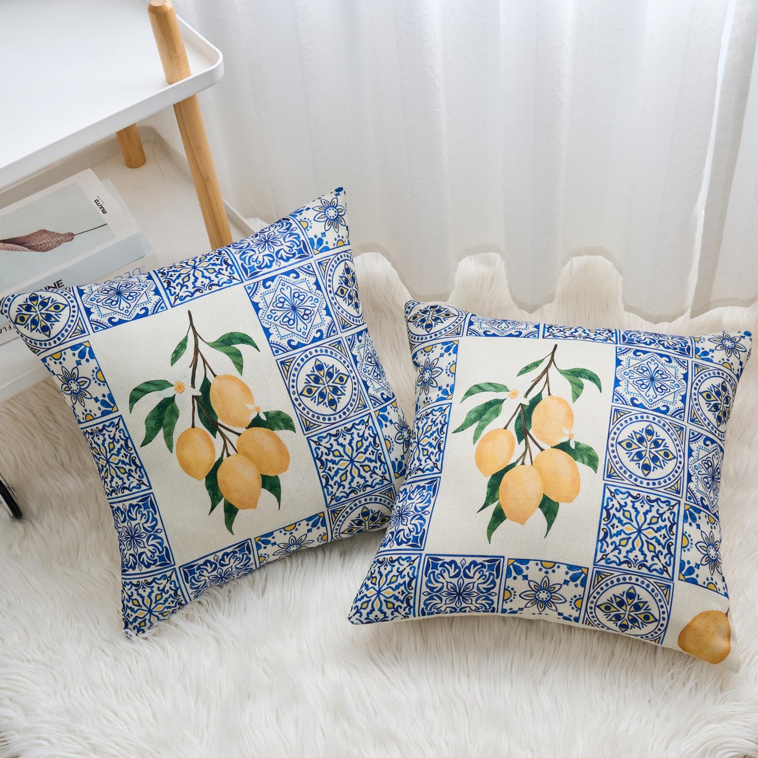 Dokeleen Sofa Cushion Covers 40 x 40 cm Washable Polyester Lemon Bohemian Cushion Covers for Living Room Balcony Garden Patio Set of 2 - Image 4