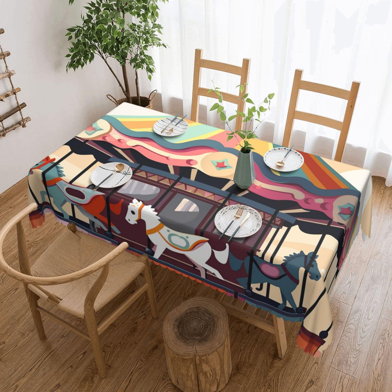 FodPand Carousel Tablecloths for Rectangle Tables 54 x 72 Inch - Reusable Washable Dining Table Clothes - Stain and Wrinkle Resistant Decorative Fabric Table Cover for Wedding Party