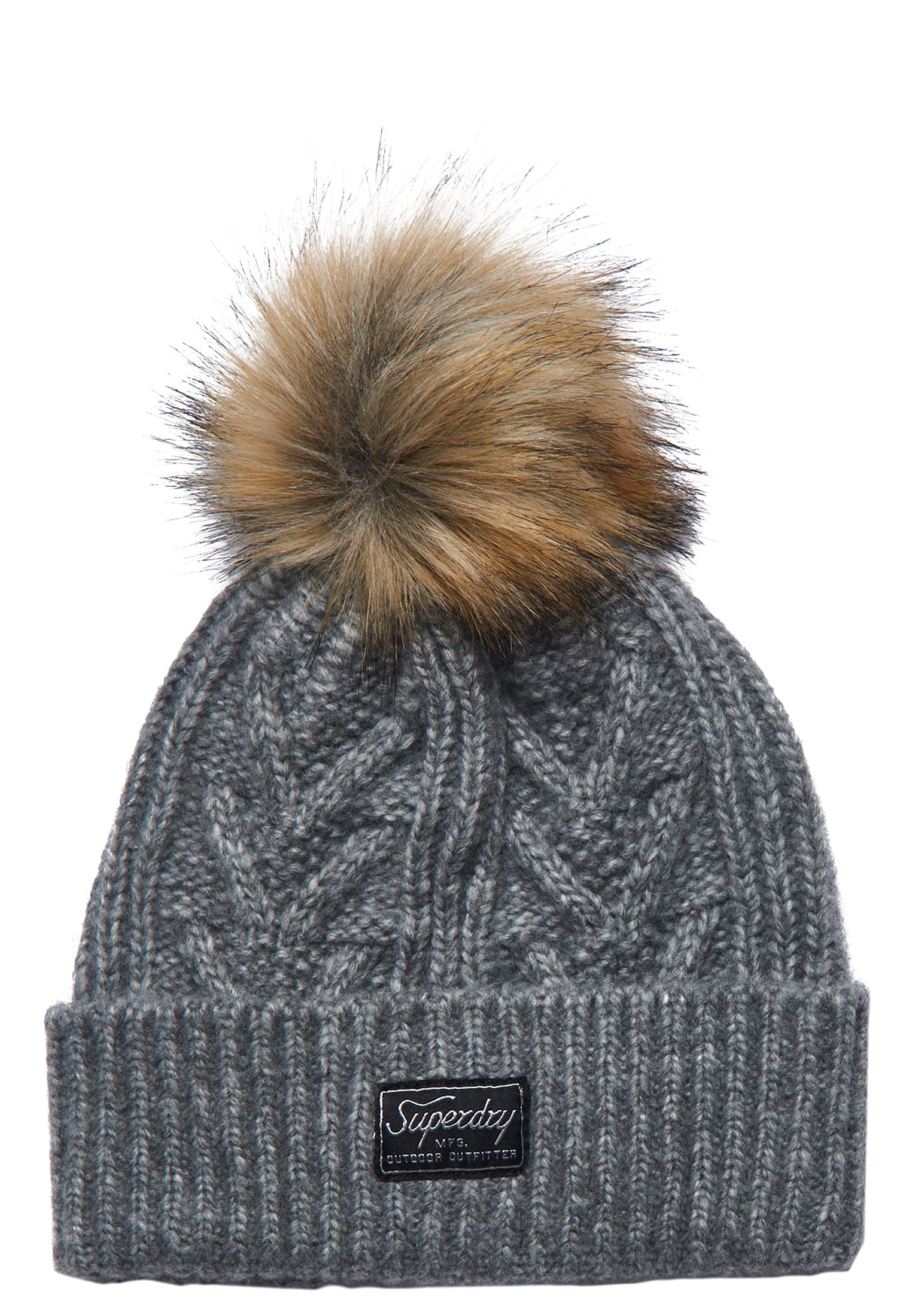 Superdry Women's Soft Grey Marl Cable Lux Beanie Hat, One Size