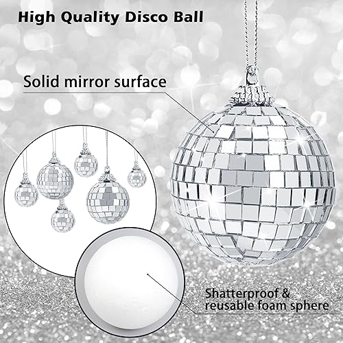 Miniatura 3 de 30 piezas de bola de discoteca de espejo para colgar, decoración de bola de discoteca de cristal, decoraciones de fiesta de discoteca plateada,
