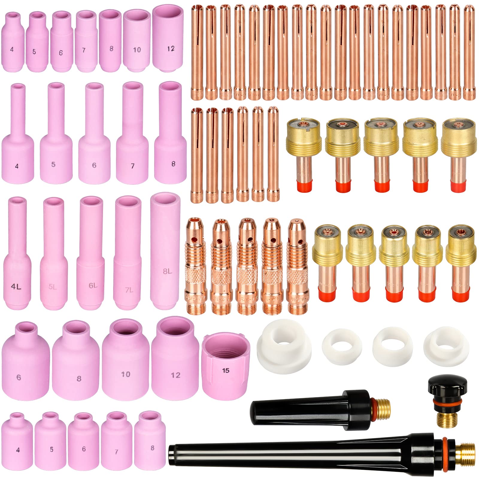 67pcs TIG Gas Lens Back Cap Collet Body Assorted Size Kit