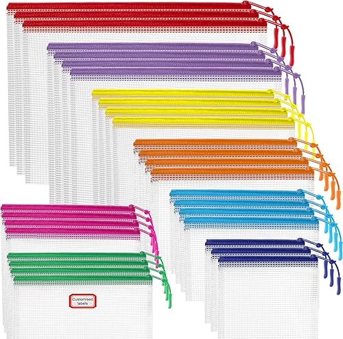 30 bolsas de malla con cremallera para organización, bolsas impermeables con cremallera de PVC de colores, bolsas transparentes multiusos para